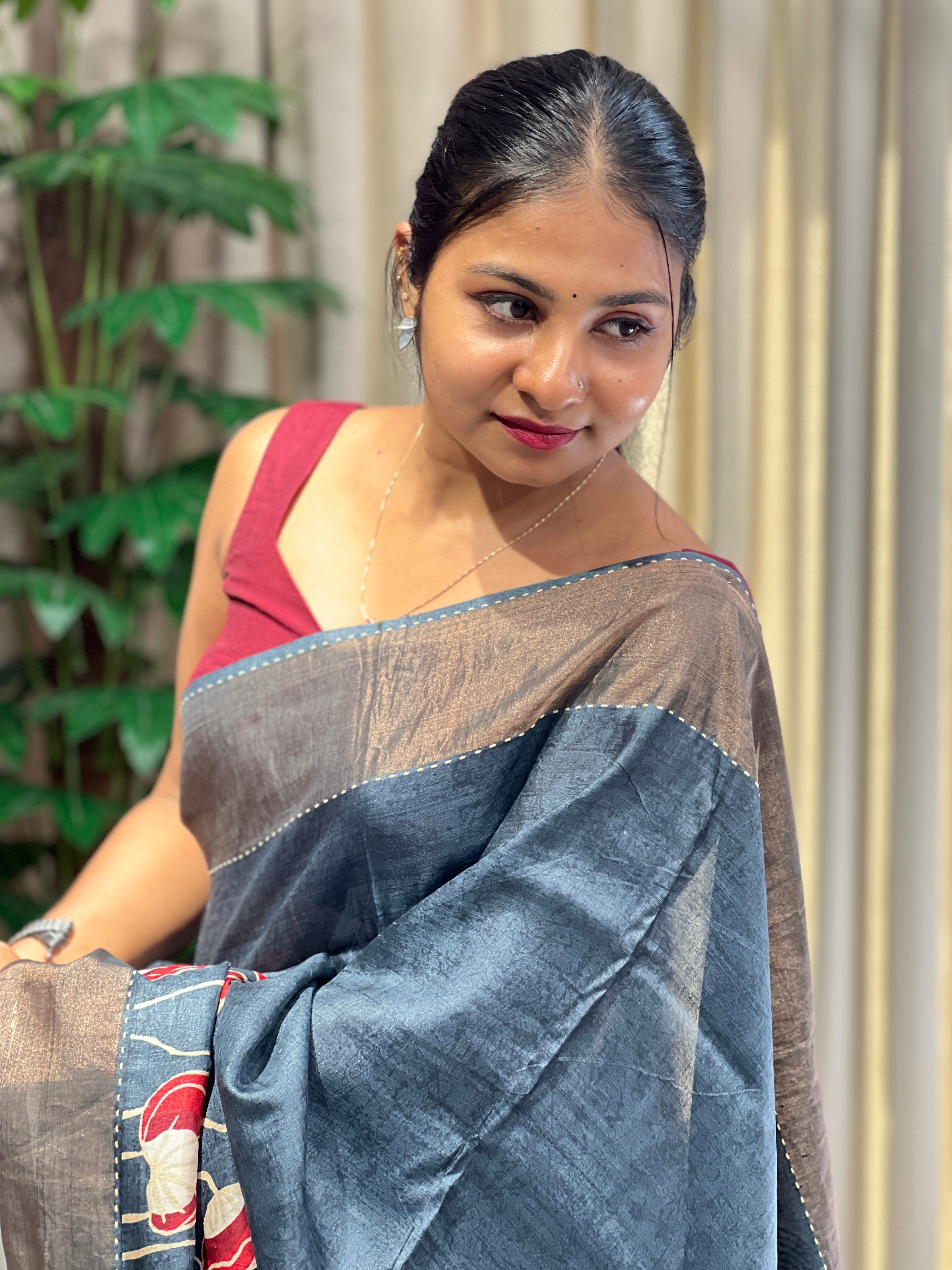 Lotus Digital Printed Tussar Saree | RGD758