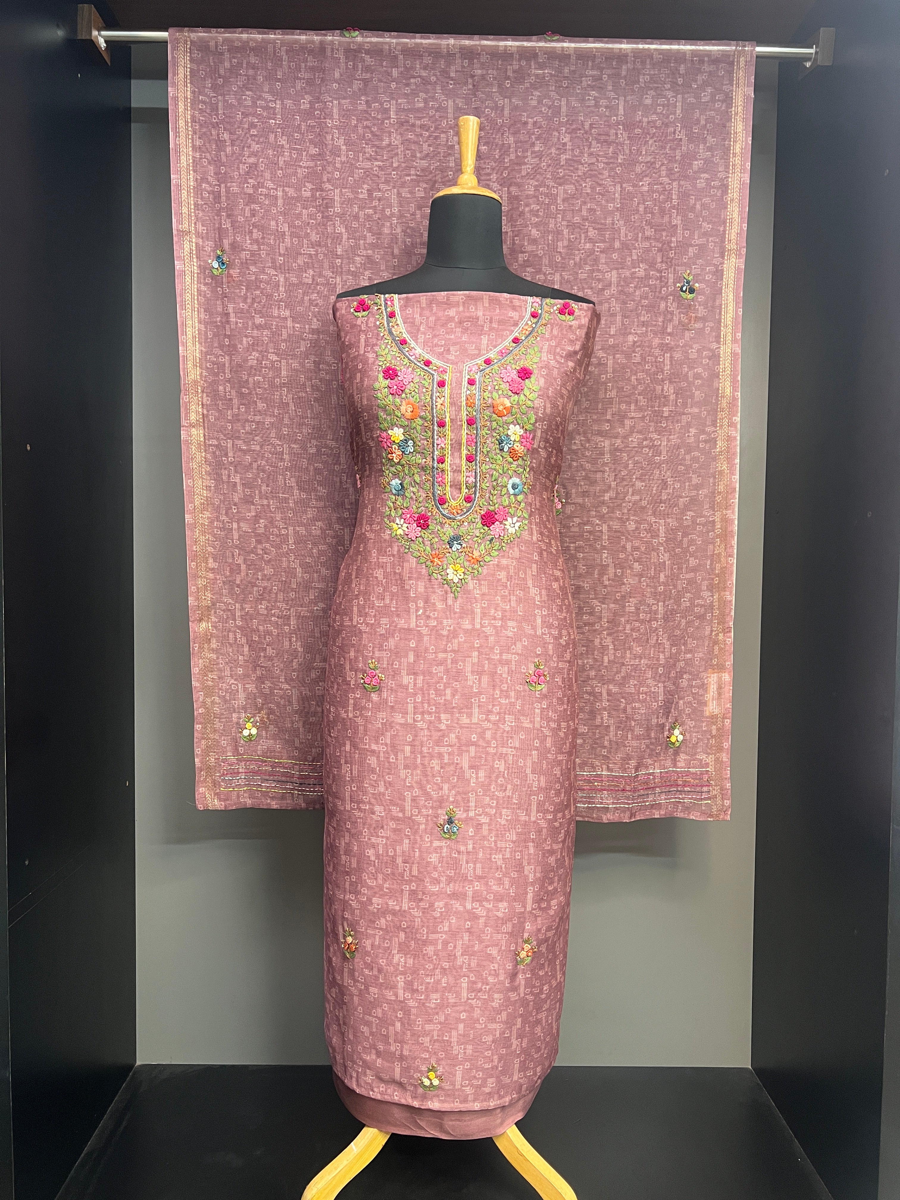 Hand Embroidery Detailed Chanderi Salwar Set | JVR129