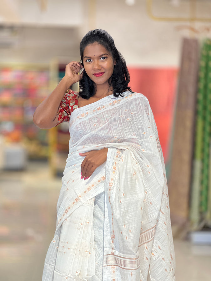 Copper Zeri Weaving Bhagalpuri Linen Saree | RP720