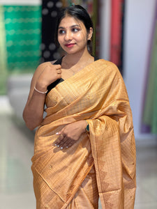 Check Weaving Machine Embroidery Detailed Tussar Saree | MNH473