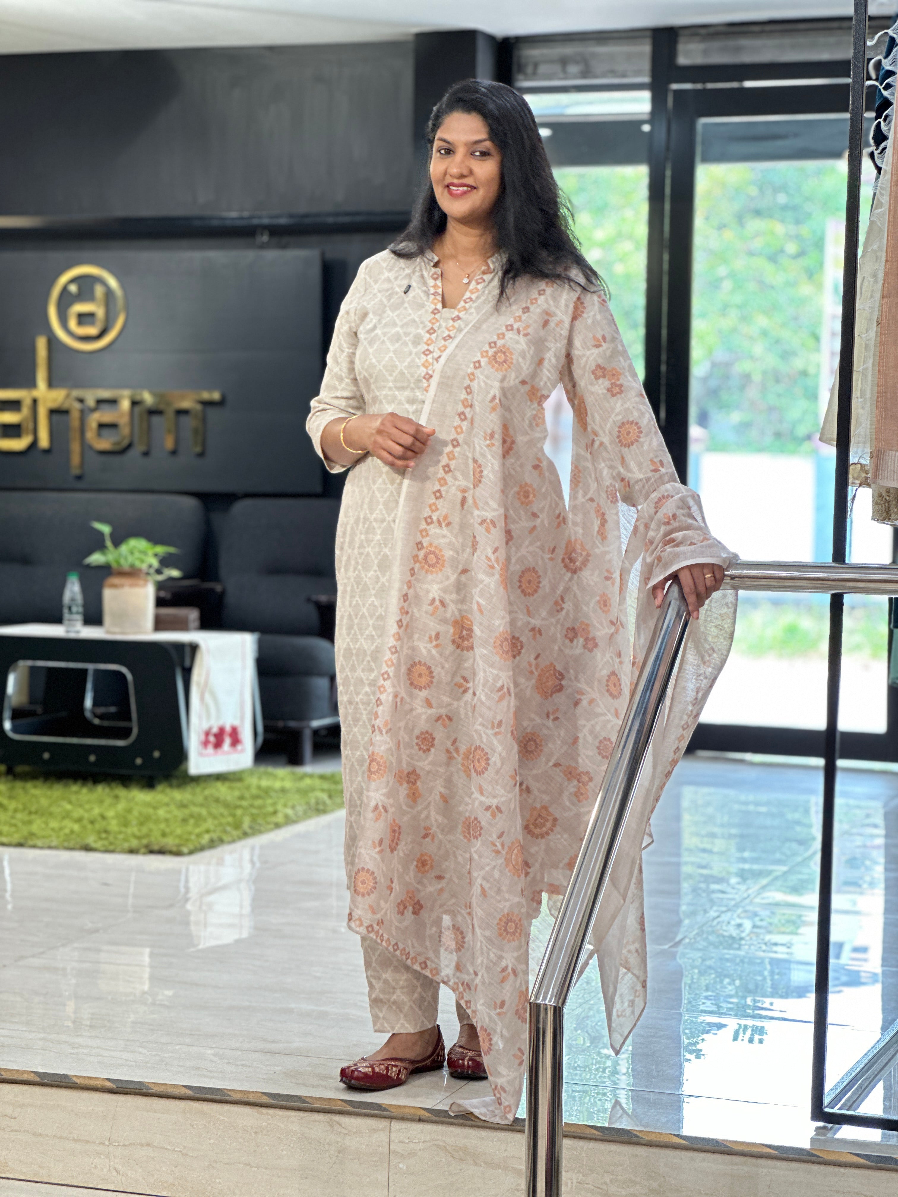 Jamdani Pattern Digital Printed Slub Linen Cotton Salwar Set | SSN513