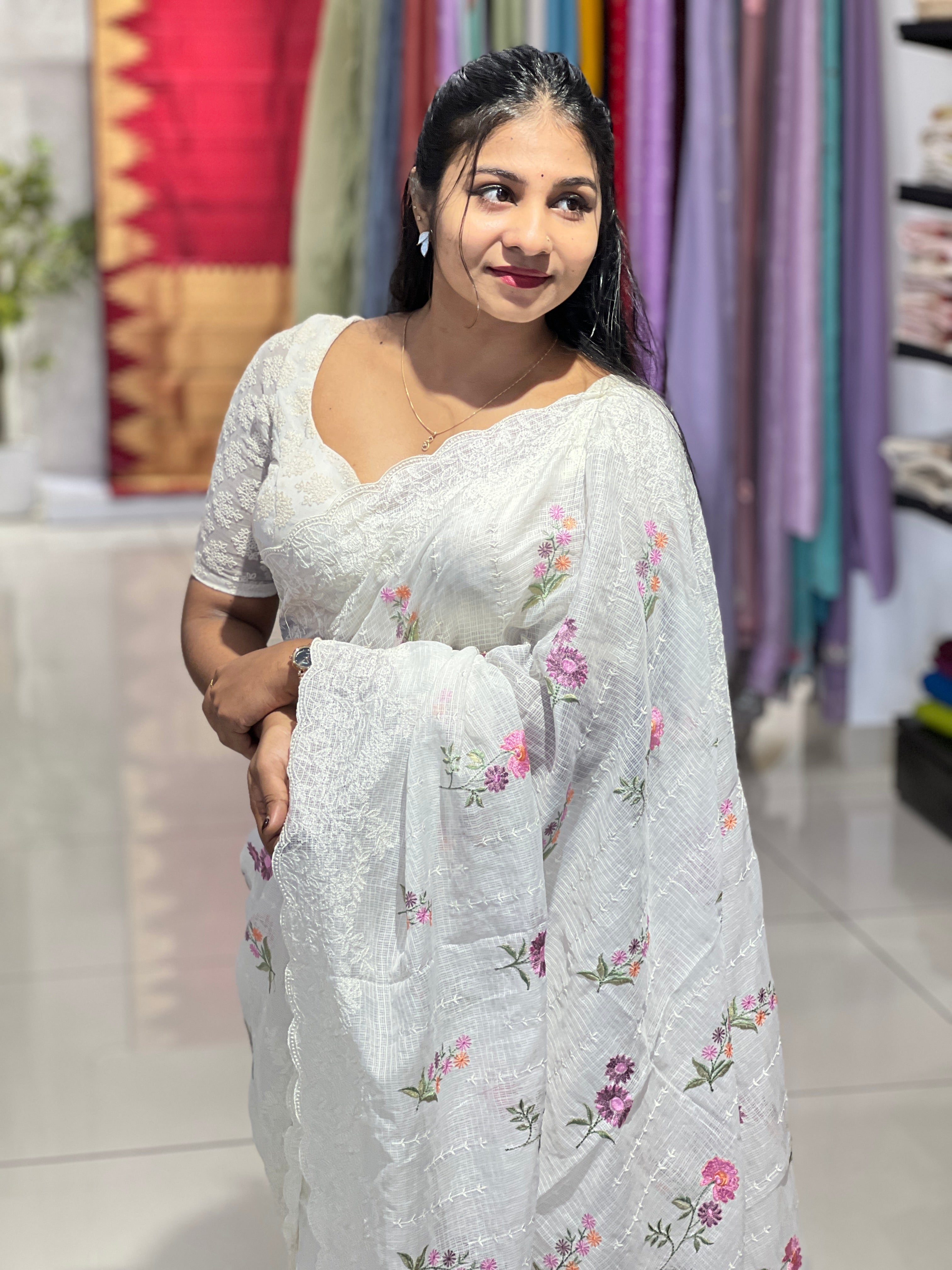 Lucknowi With Floral Embroidery Detailed Kota Saree | BLD1884