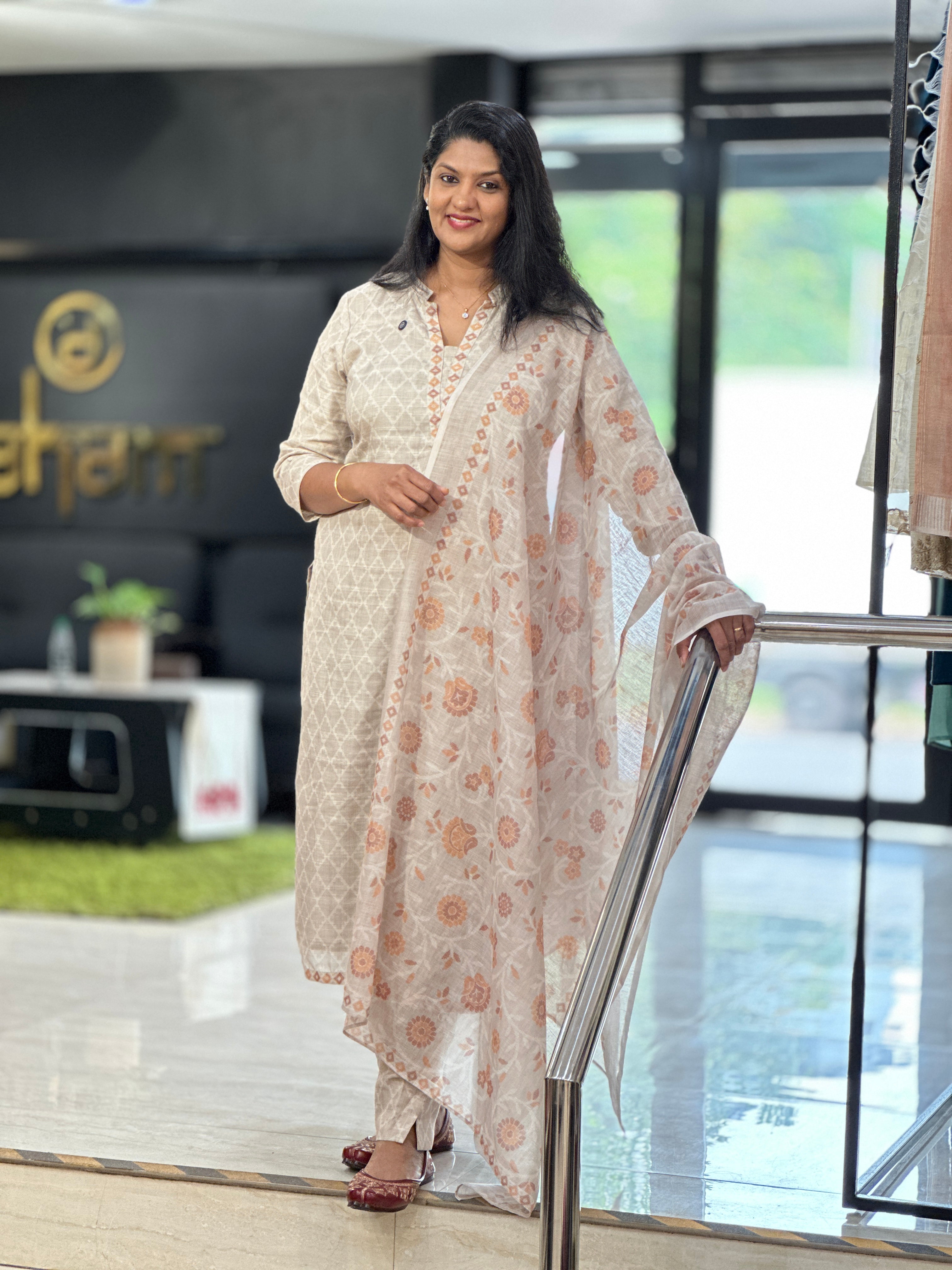 Jamdani Pattern Digital Printed Slub Linen Cotton Salwar Set | SSN513