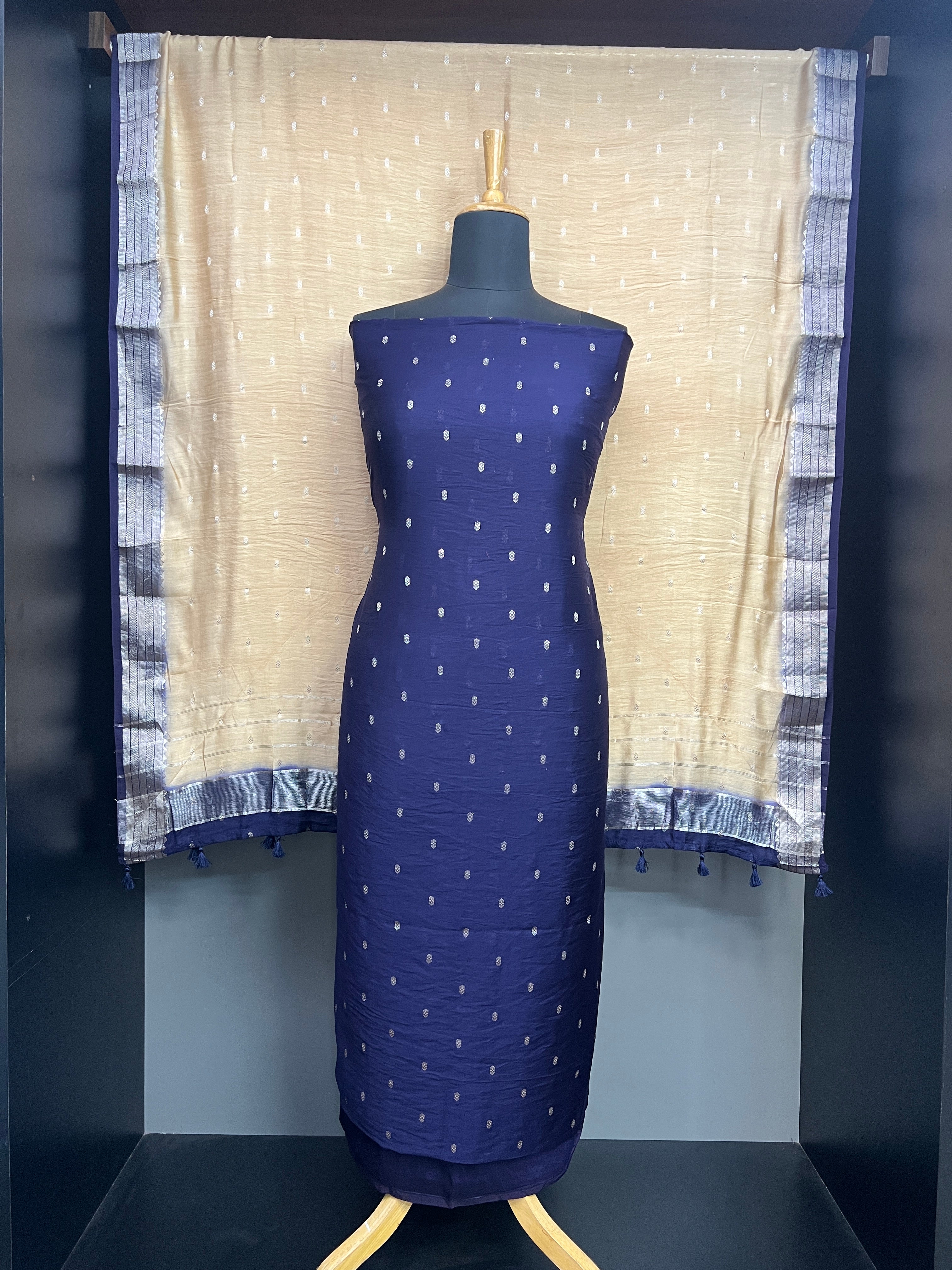 Silver Zari Butta Detailed Banarasi Silk Salwar Set | YNG1188