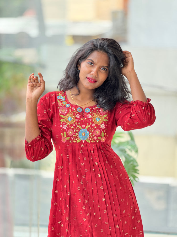 Machine Embroidery Detailed Cotton Kurta | PGI202