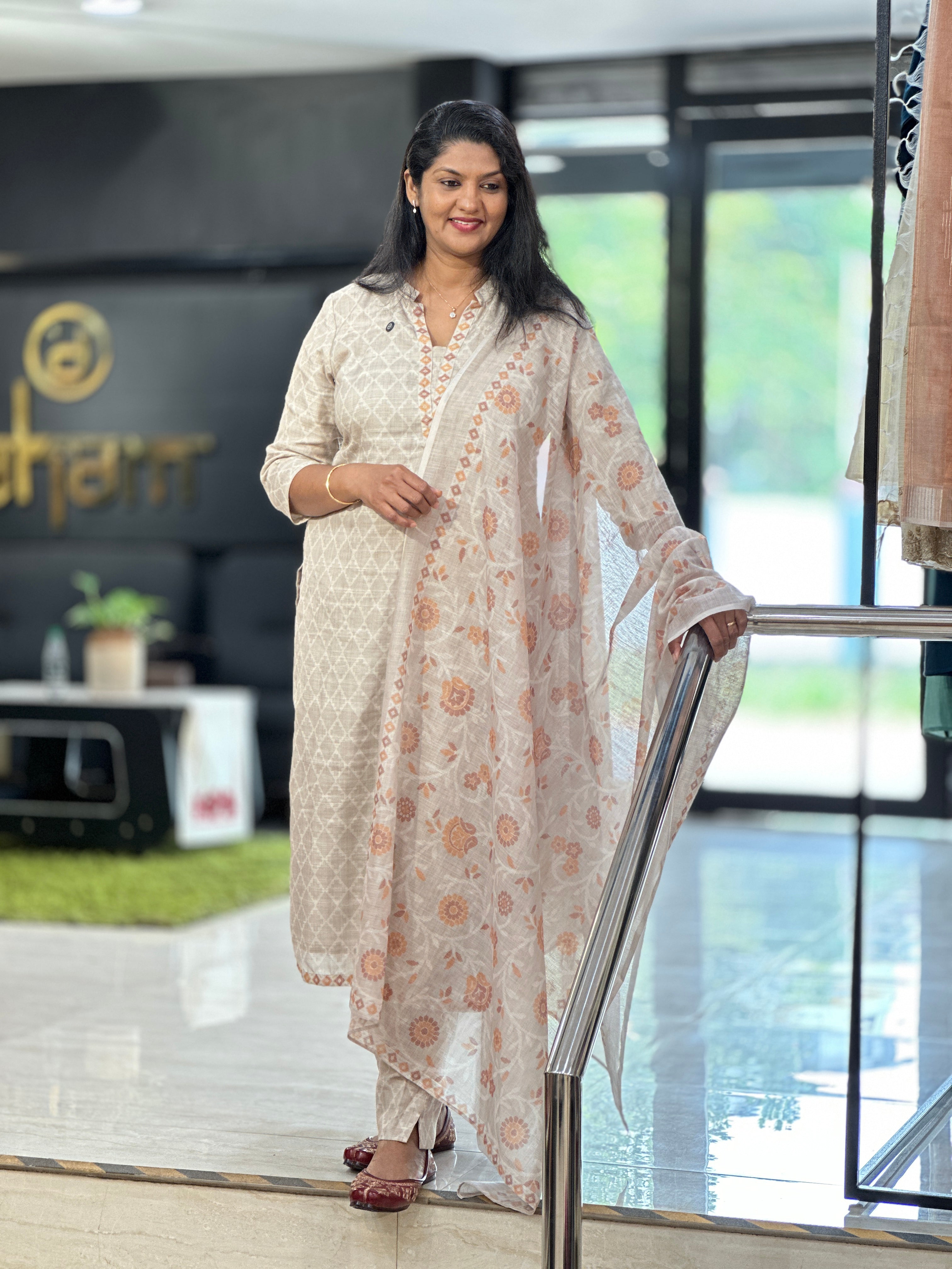 Jamdani Pattern Digital Printed Slub Linen Cotton Salwar Set | SSN513
