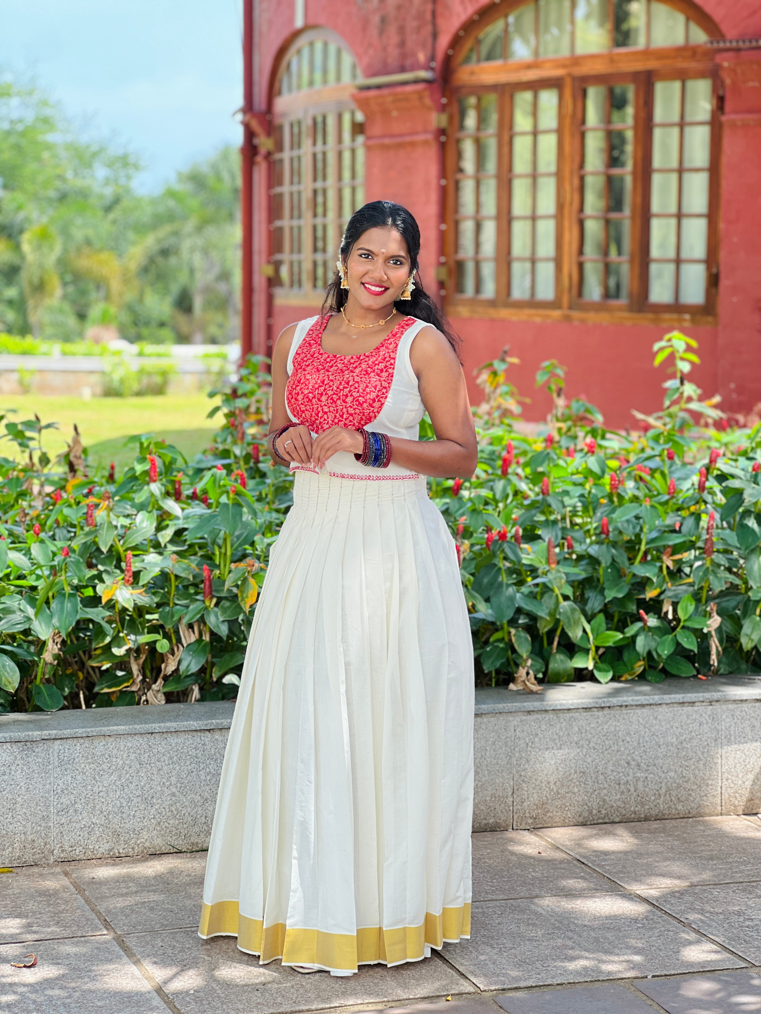 Kerala Traditional Top & Skirt ( Un Stitched ) OKM109