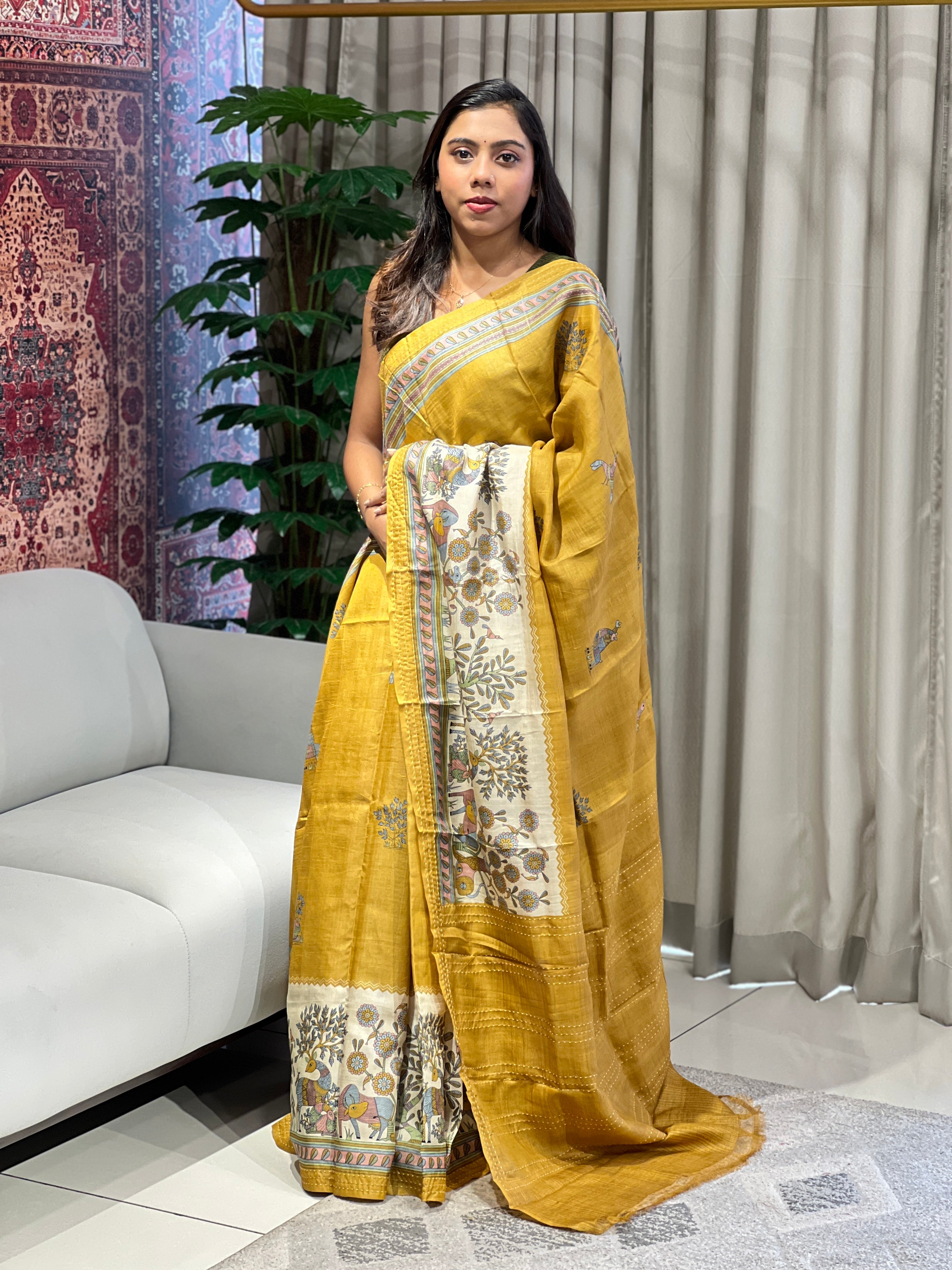 Kantha & Madhubani Detailed Pure Tussar Saree | RGD760