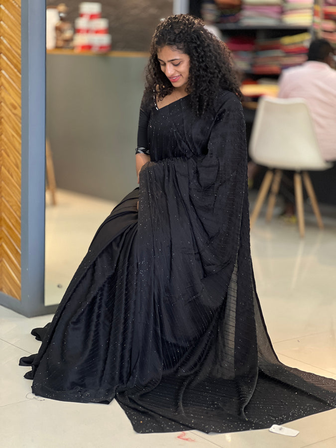 Black Color Satin Georgette Saree | SBP139