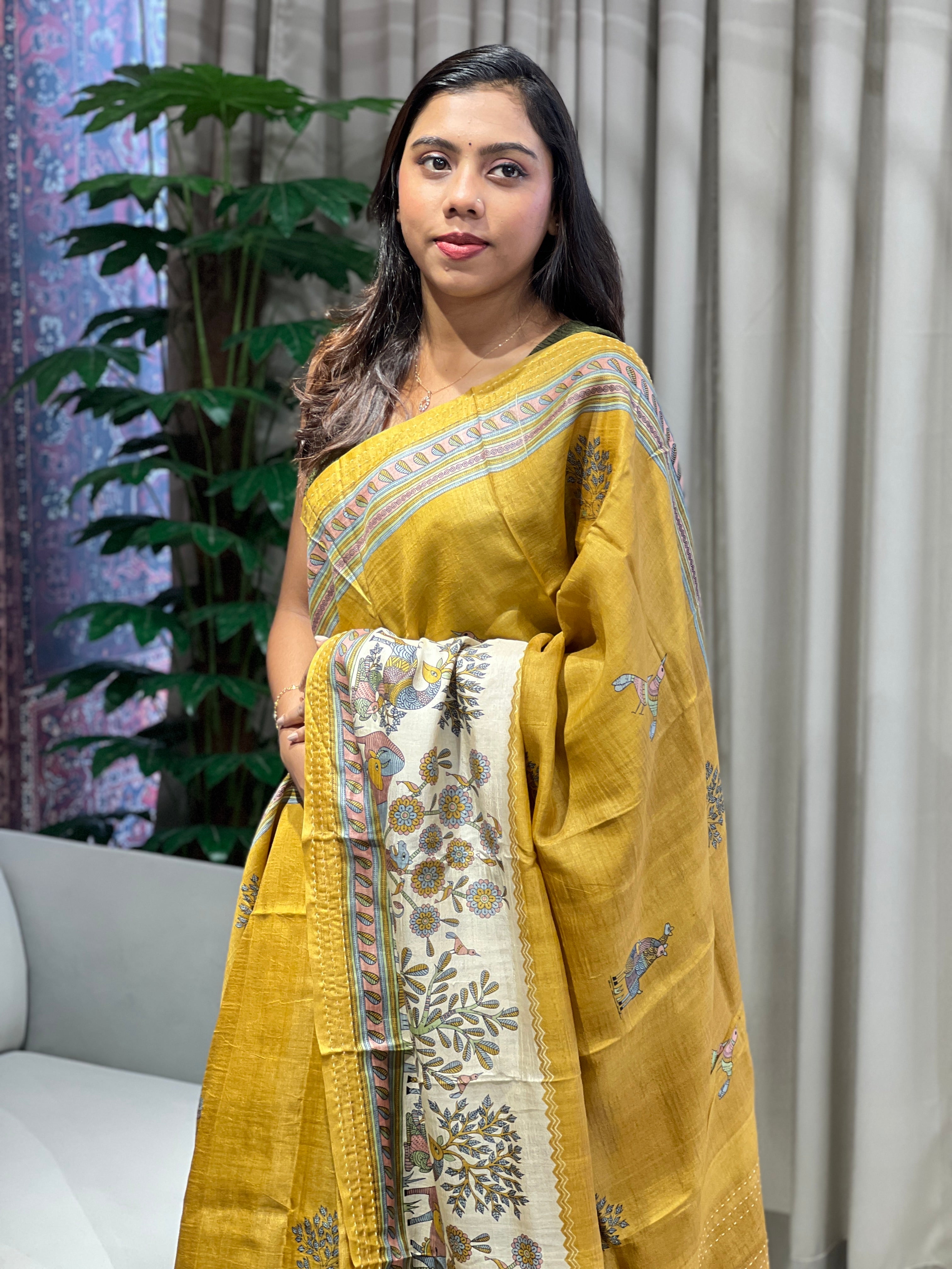 Kantha & Madhubani Detailed Pure Tussar Saree | RGD760