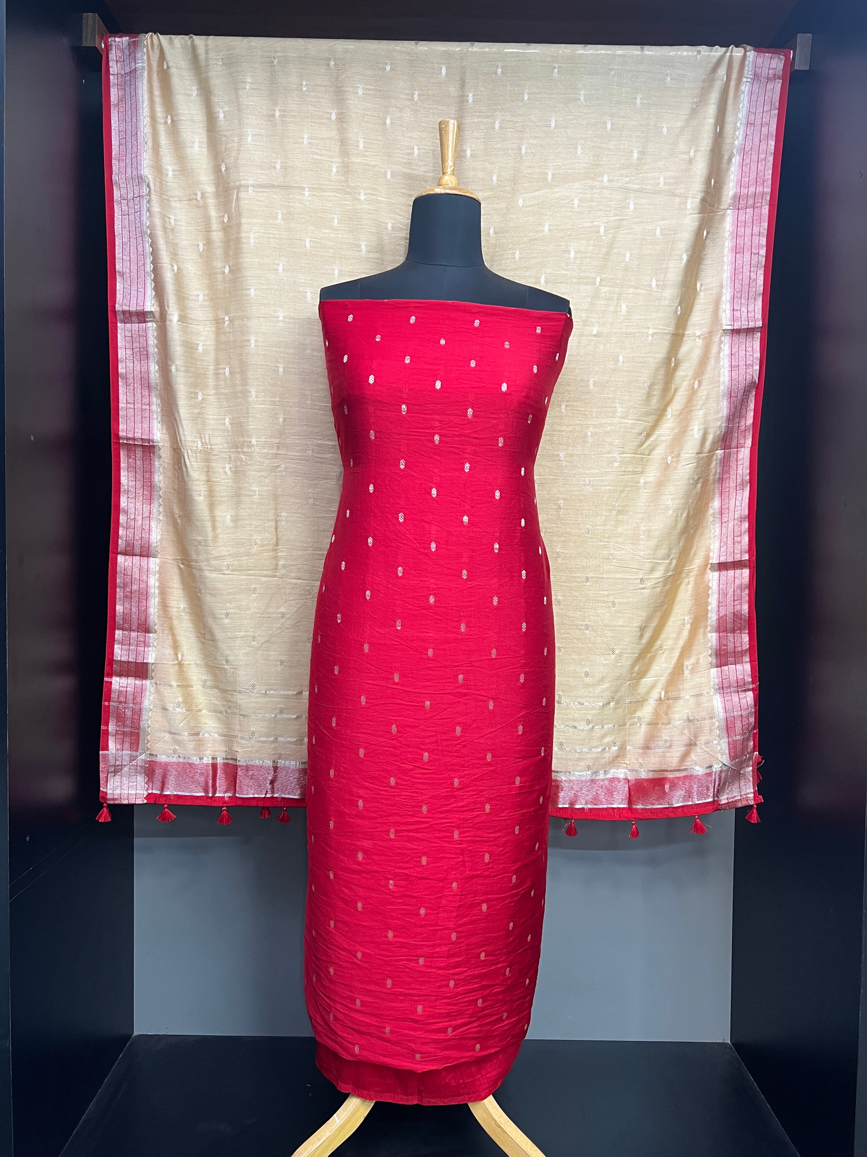 Silver Zari Butta Detailed Banarasi Silk Salwar Set | YNG1189