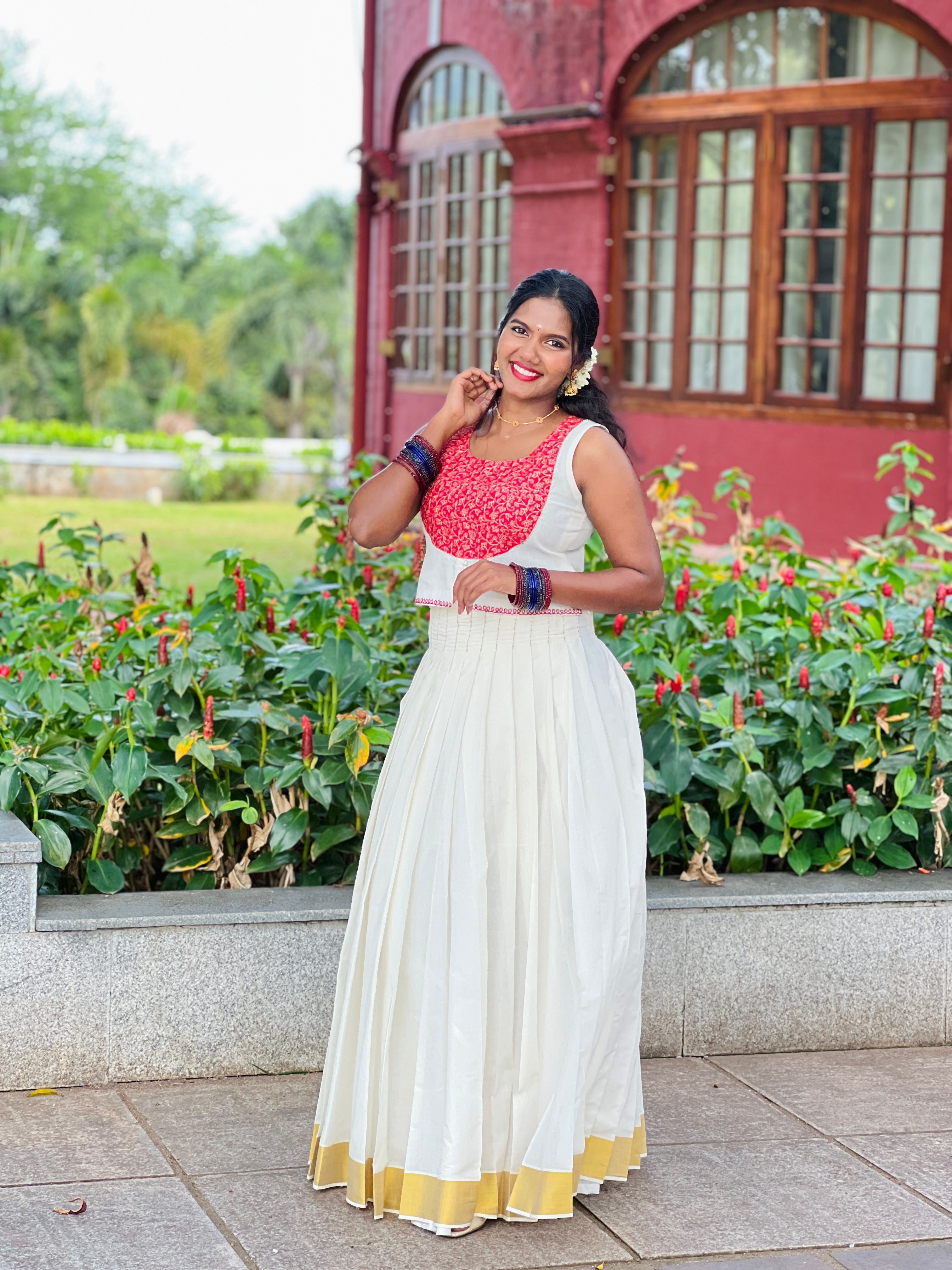 Kerala Traditional Top & Skirt ( Un Stitched ) OKM109