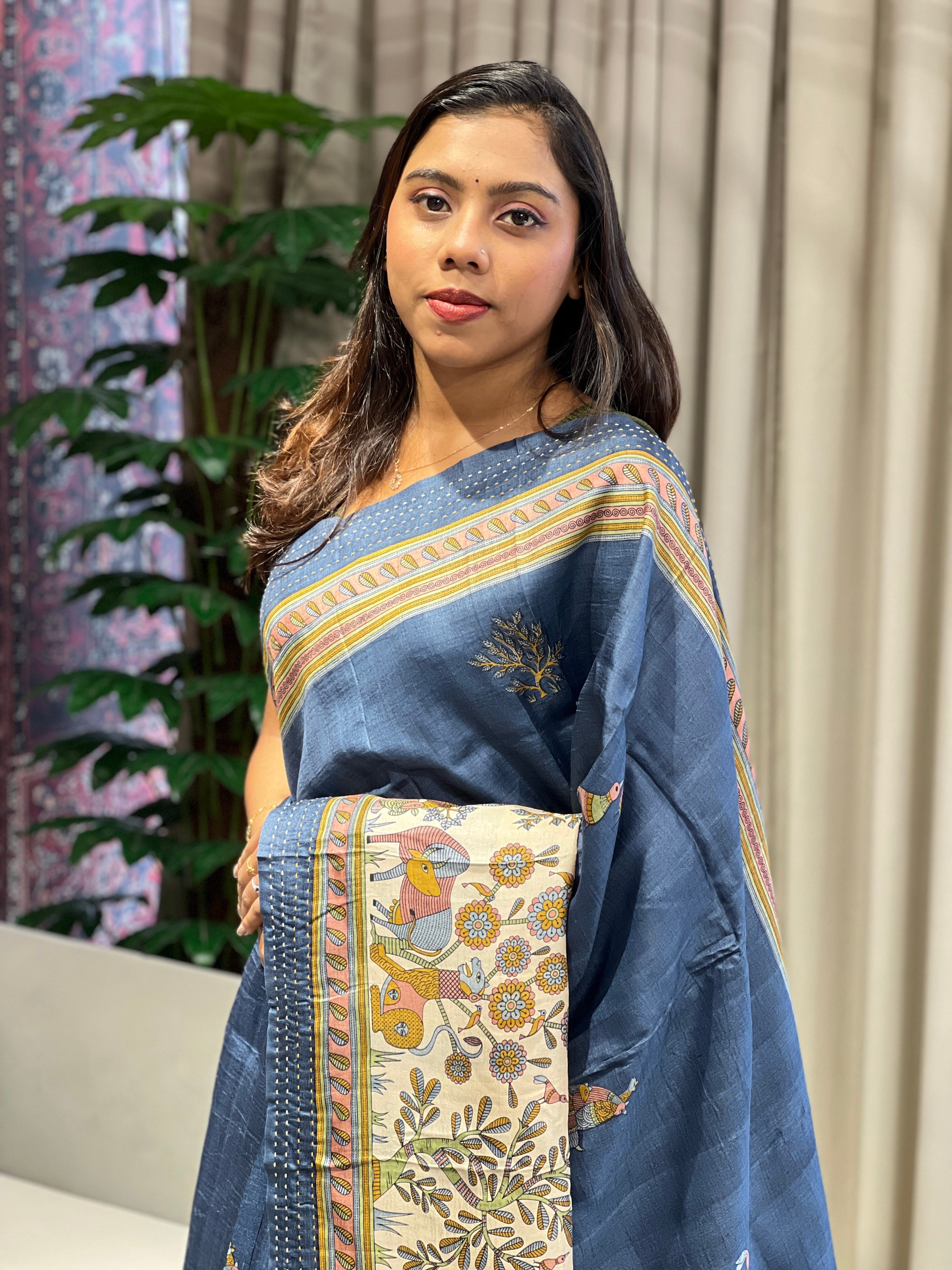 Kantha & Madhubani Detailed Pure Tussar Saree | RGD761