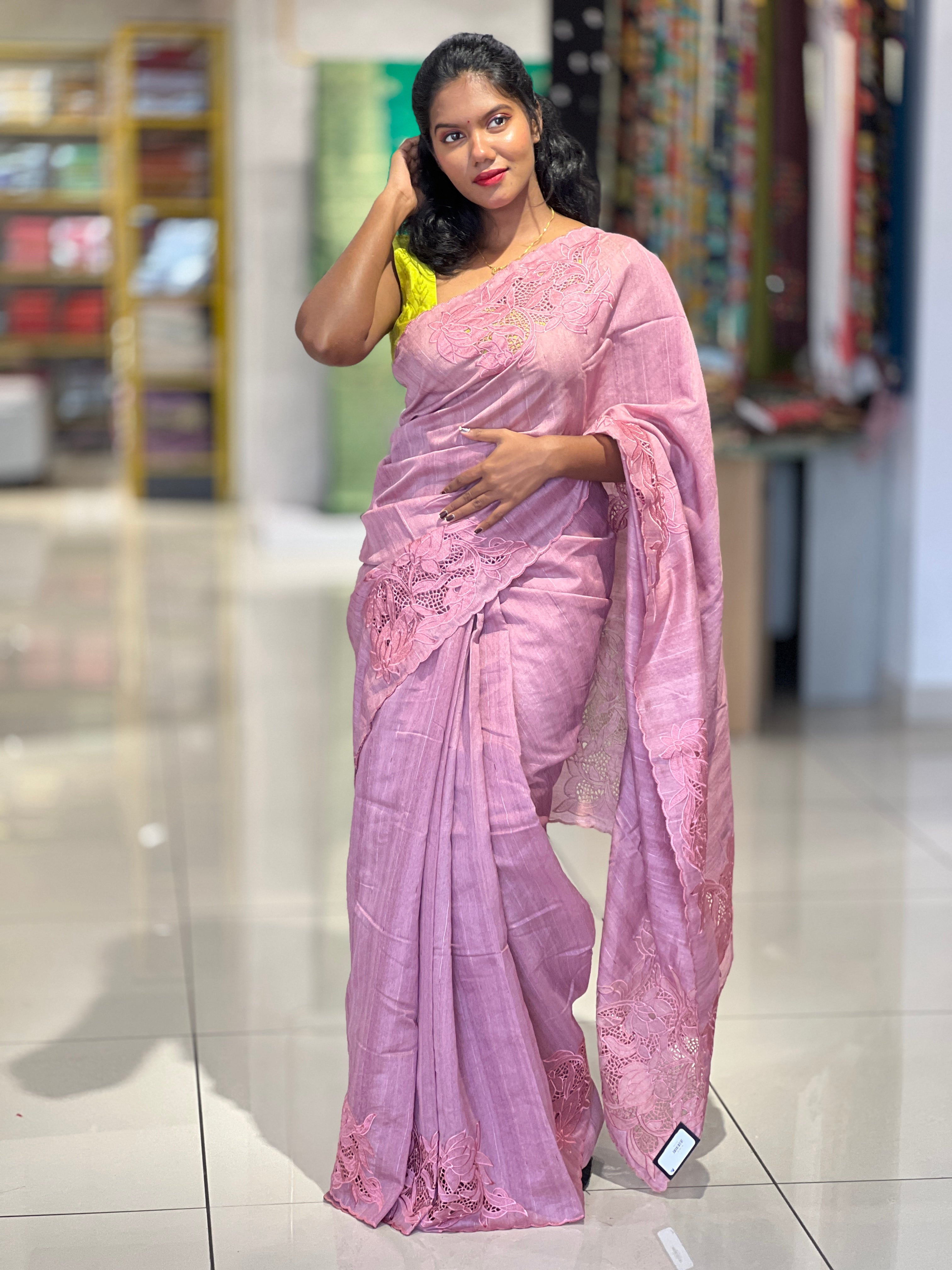 Cut Work With Floral Embroidered Semi Tussar Saree | SUN362
