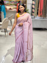 Print With Embroidery Highlighted Tissue-Linen Saree | SUN508