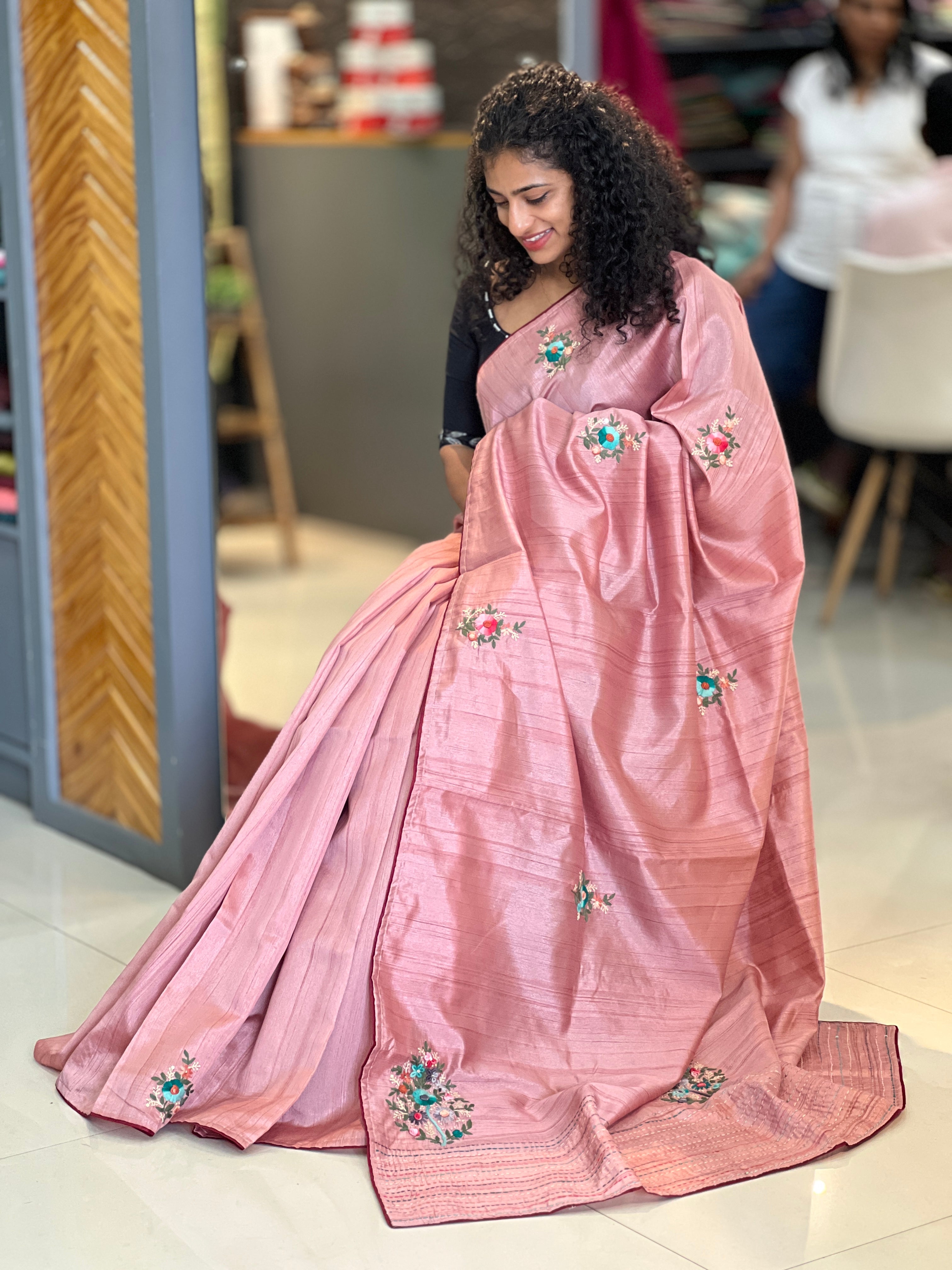 Hand Embroidered Semi Tussar Saree | BLD241