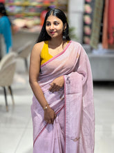 Print With Embroidery Highlighted Tissue-Linen Saree | SUN508