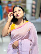 Print With Embroidery Highlighted Tissue-Linen Saree | SUN508