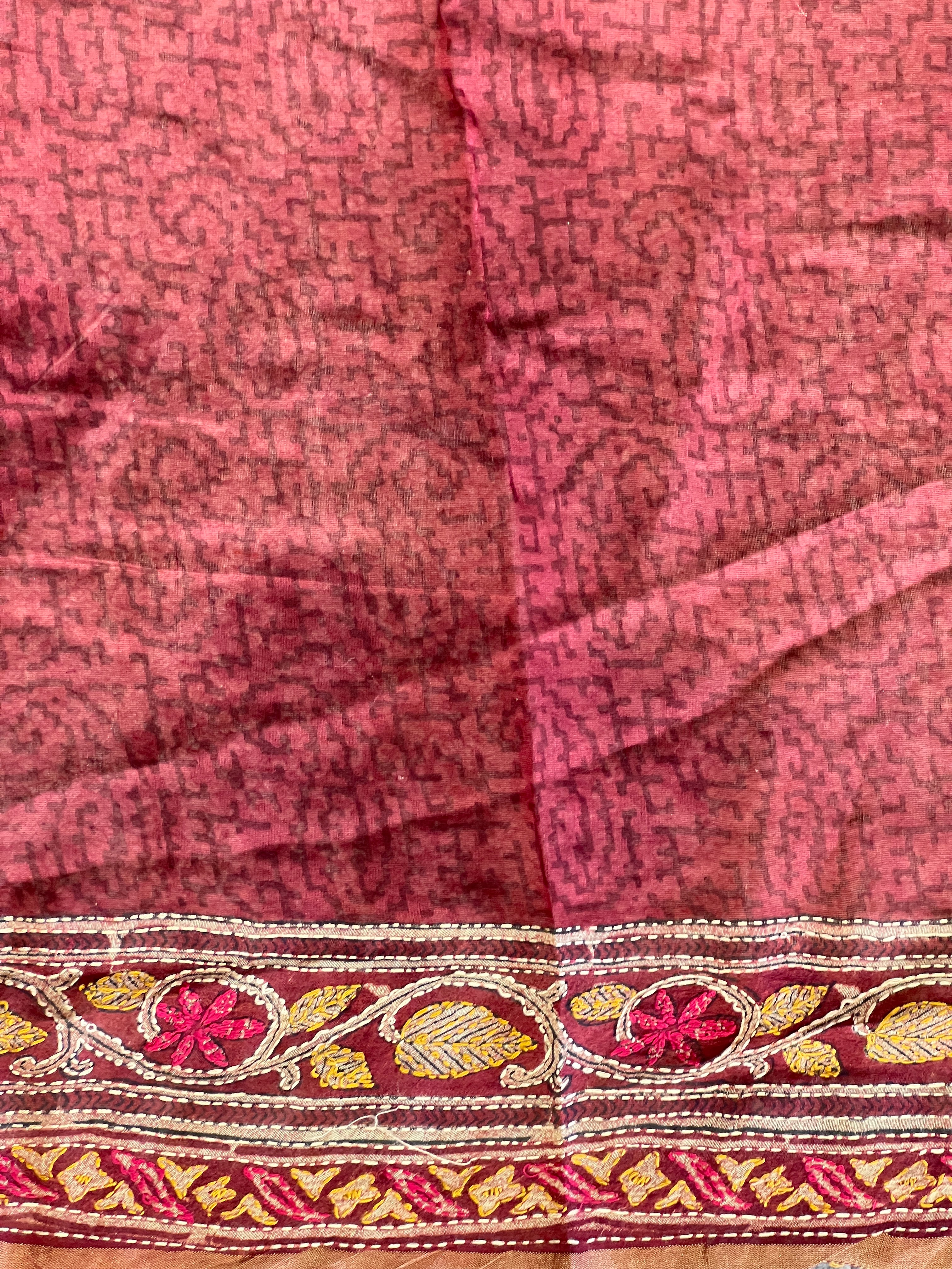 Hand Block Print With kantha Highlighted Pure Chanderi Saree | RGD782