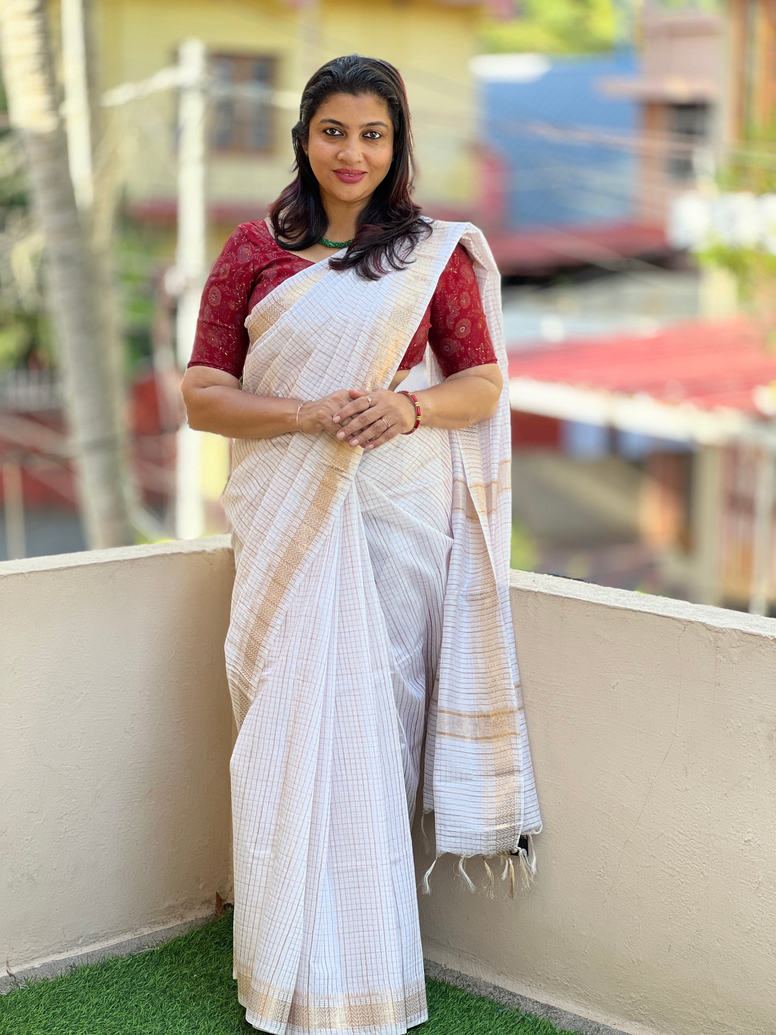 Pure Cotton Brown Check Design Kerala Saree with Krishna Mural Prints –  Southloom Handmade and Organics