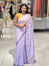 Print With Embroidery Highlighted Tissue-Linen Saree | SUN506