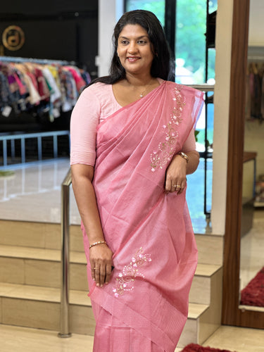 Hand Embroidery Placement Detailed Semi Tussar Silk Saree | VMB115