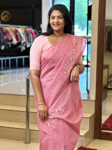 Hand Embroidery Placement Detailed Semi Tussar Silk Saree | VMB115