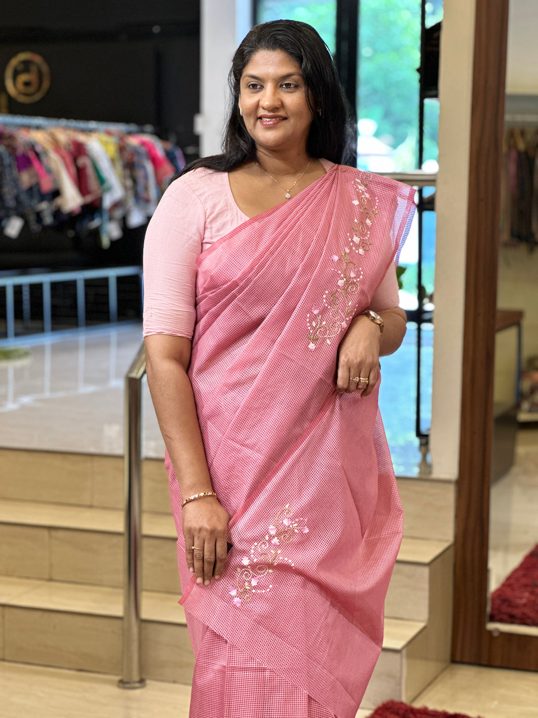 Hand Embroidery Placement Detailed Semi Tussar Silk Saree | VMB115