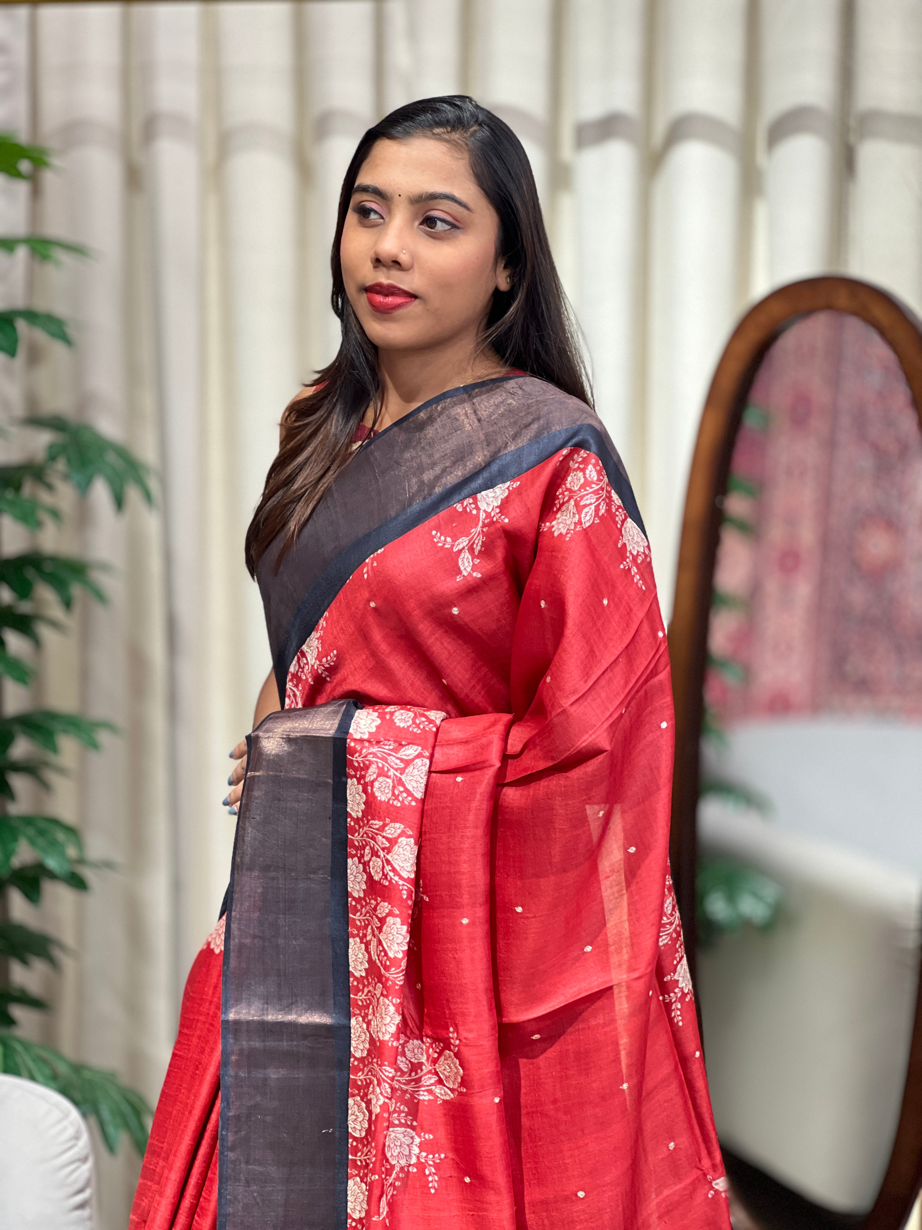 Floral Print Pattern Pure Tussar Saree | NLM250