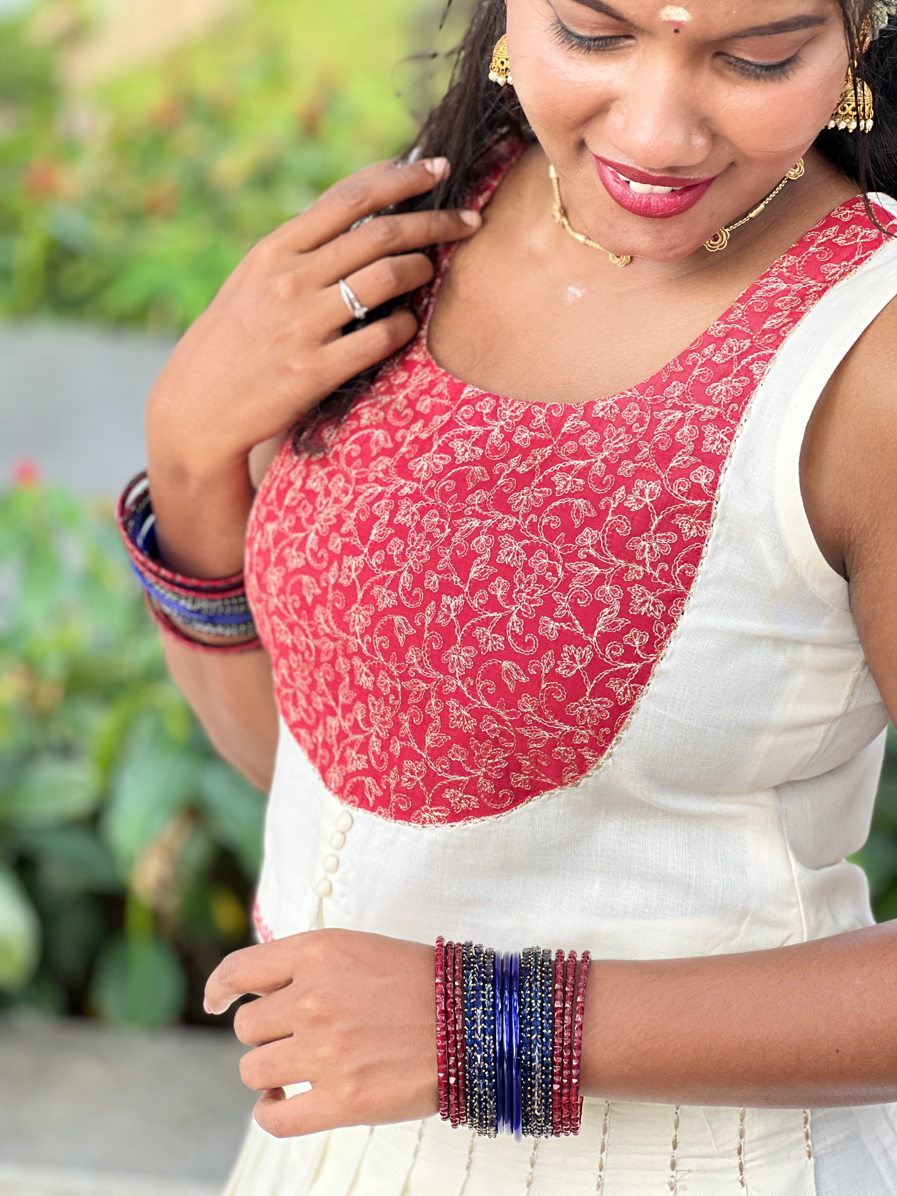 Kerala Traditional Top & Skirt ( Un Stitched ) OKM109