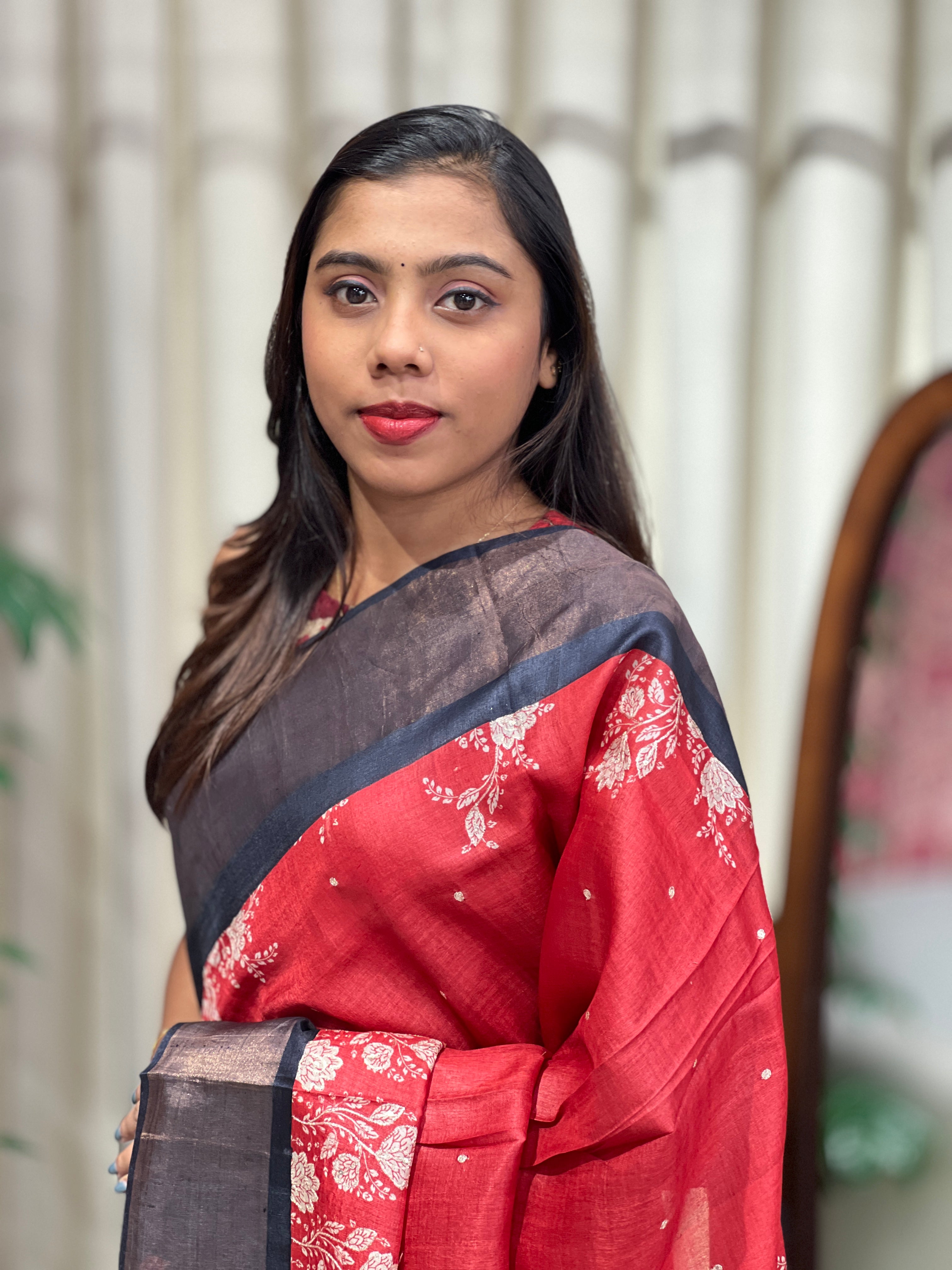 Floral Print Pattern Pure Tussar Saree | NLM250