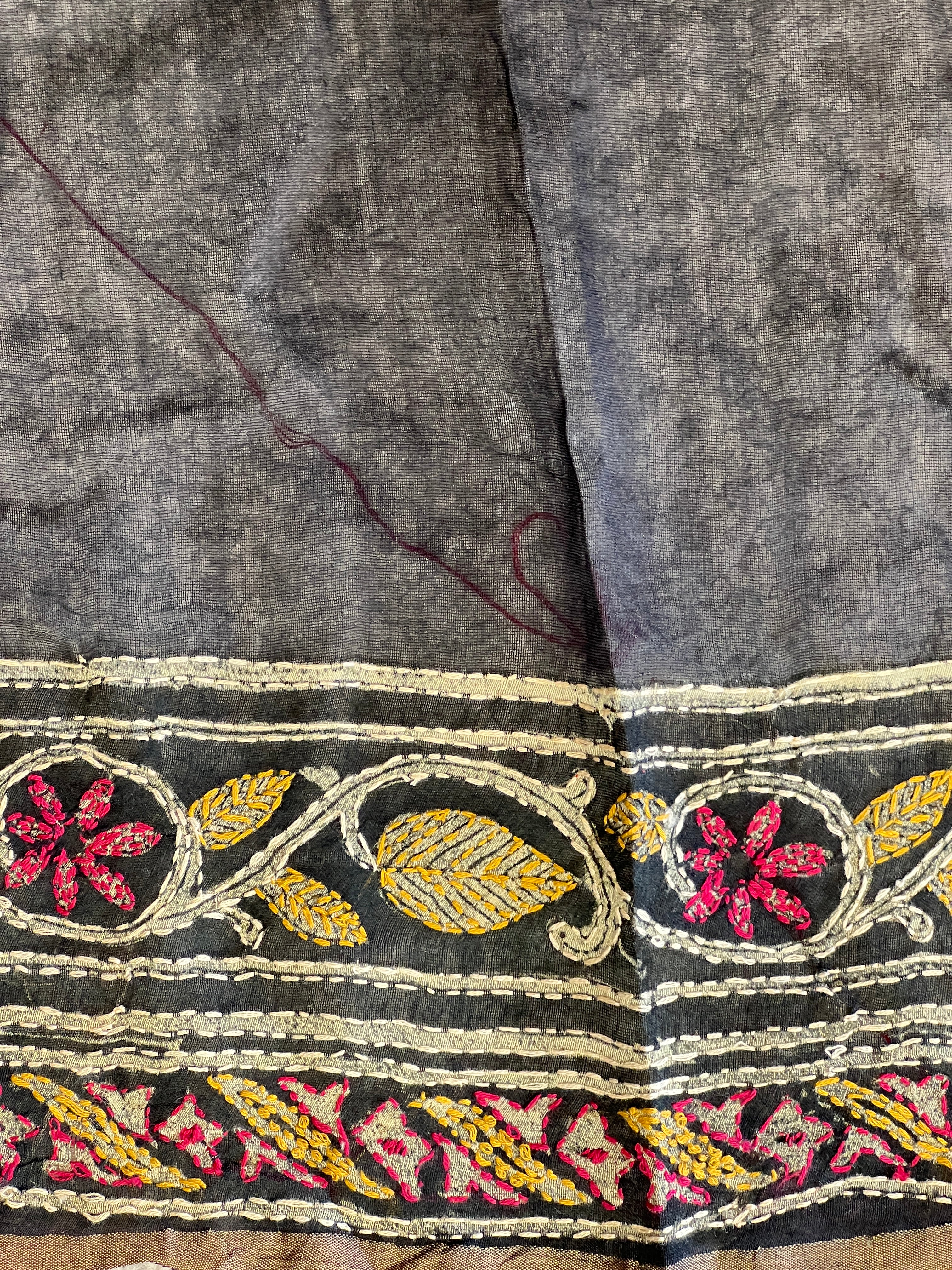 Hand Block Print With kantha Highlighted Pure Chanderi Saree | RGD781