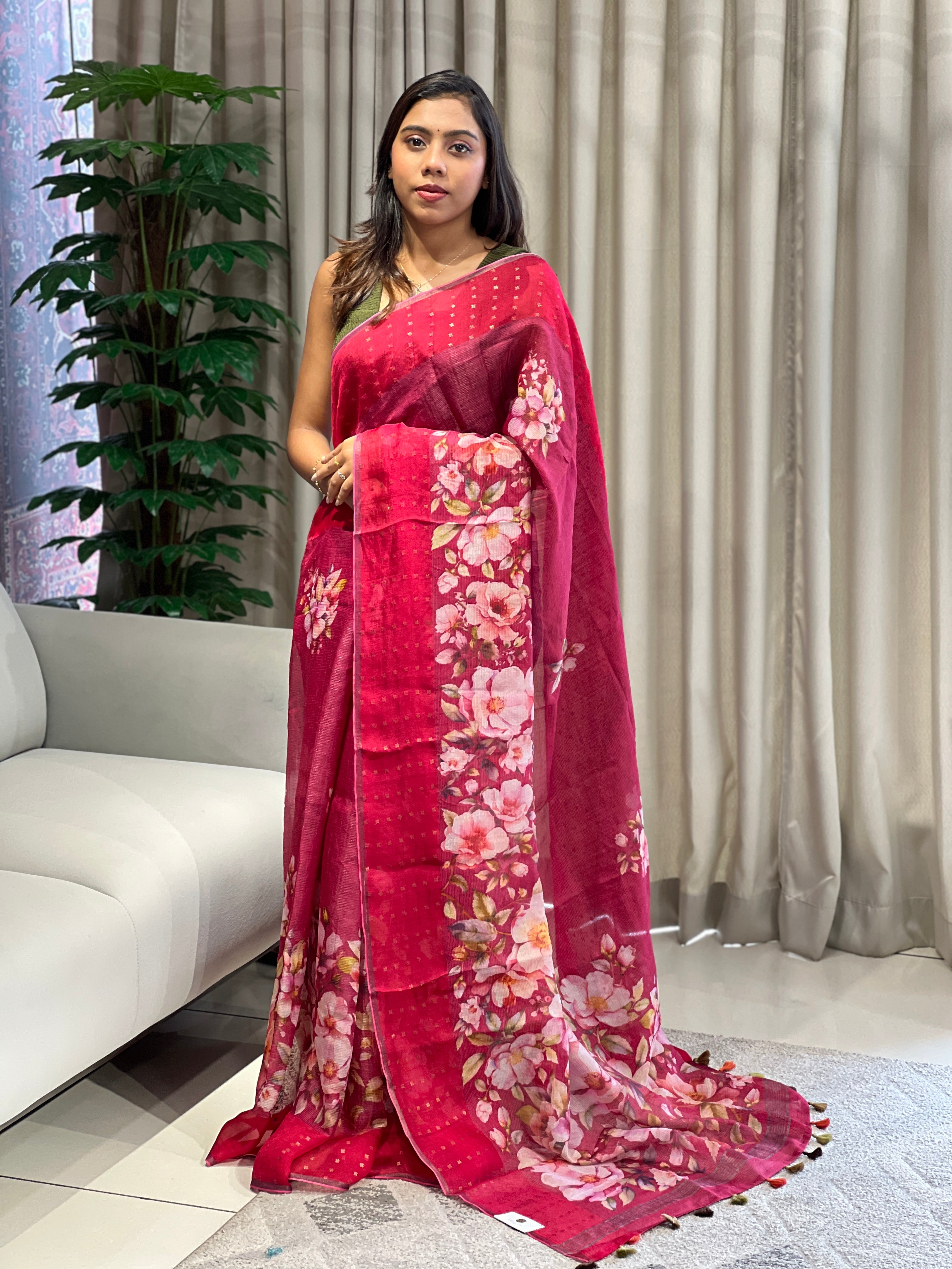 Floral Digital Printed Pure Tussar Saree | RGD777