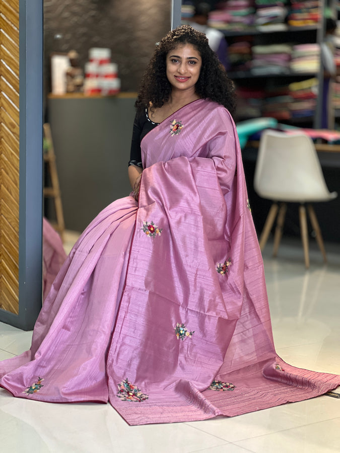 Hand Embroidered Semi Tussar Saree | BLD242