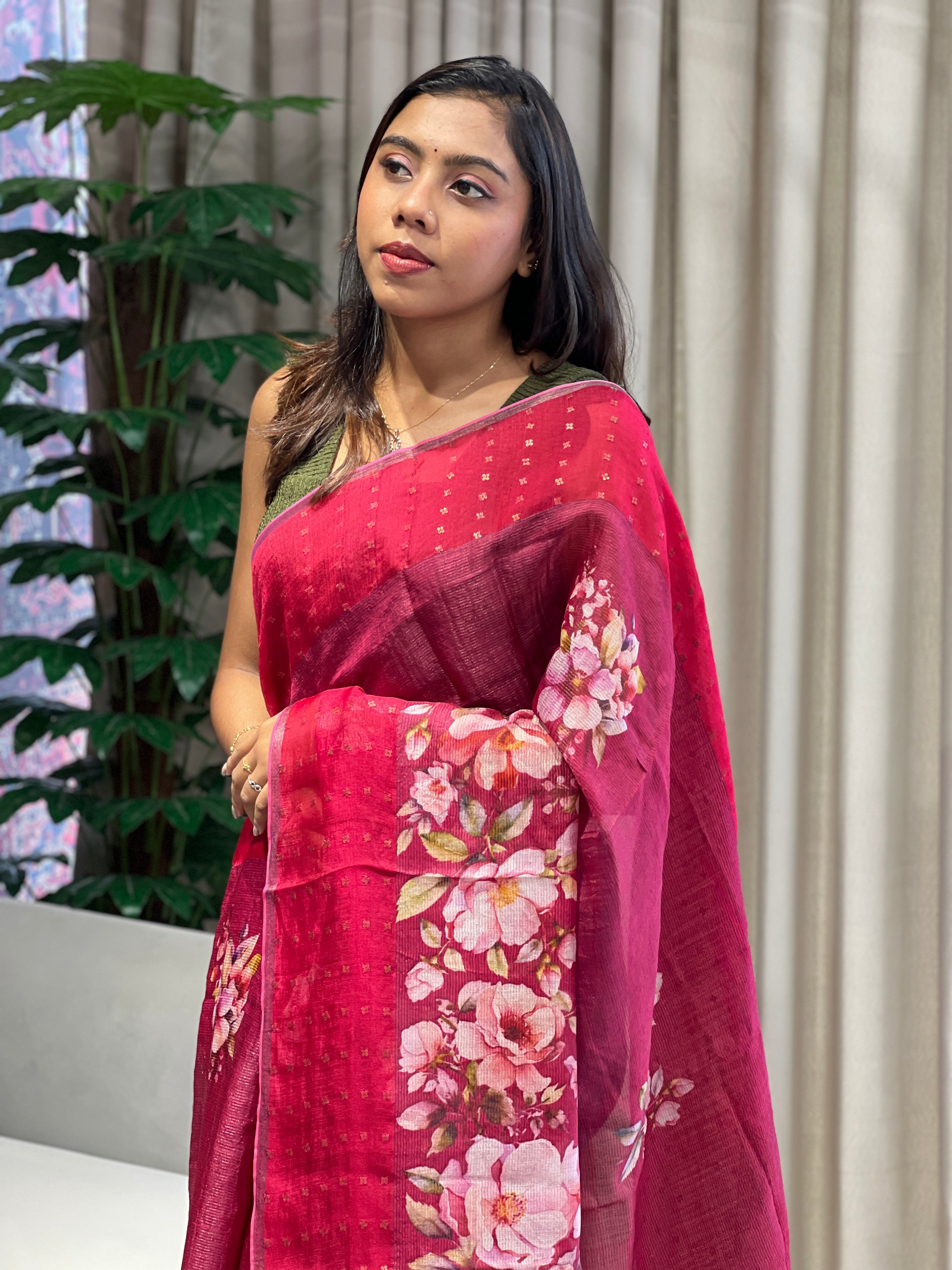 Floral Digital Printed Pure Tussar Saree | RGD777