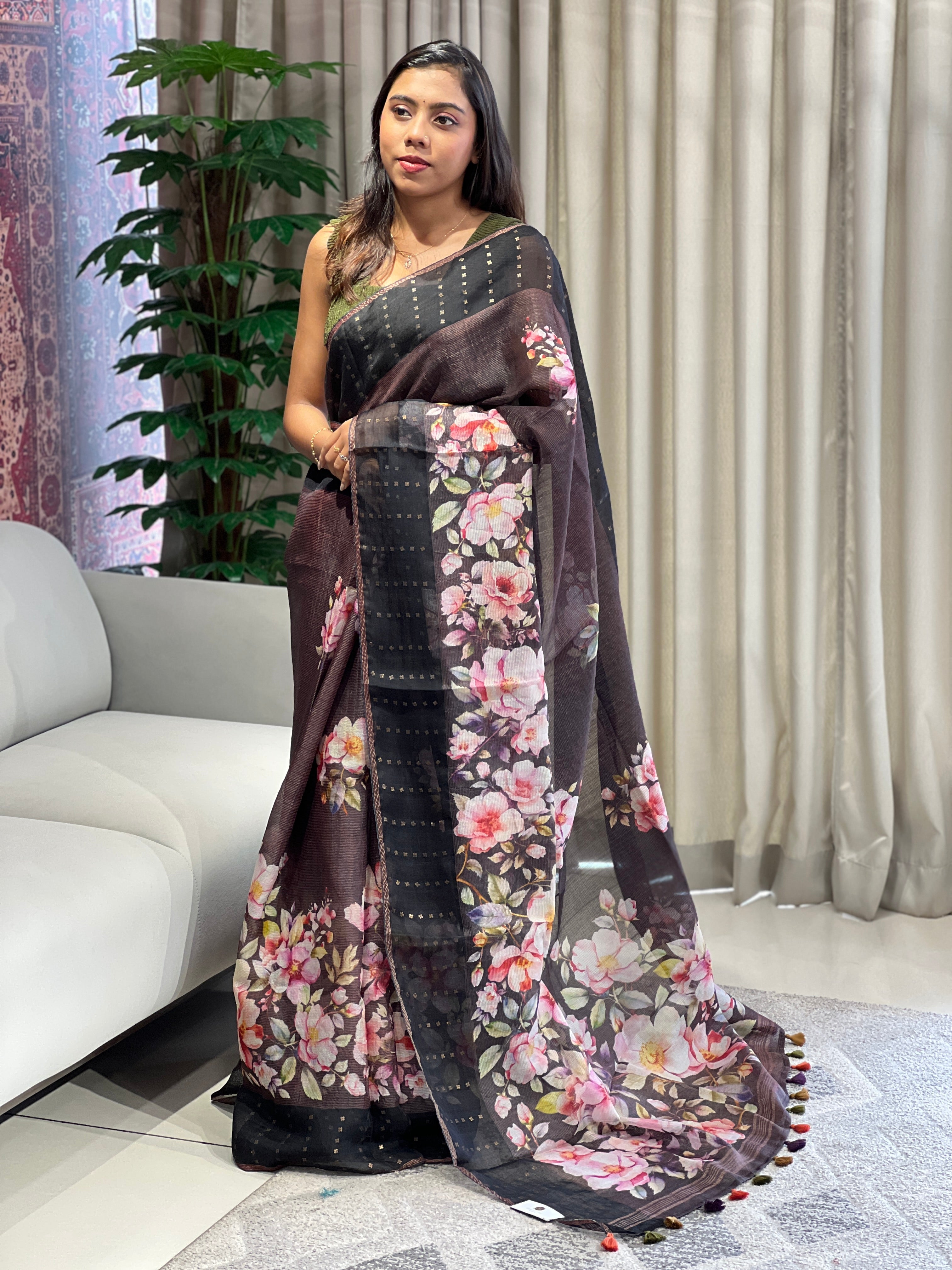 Floral Digital Printed Pure Tussar Saree | RGD779