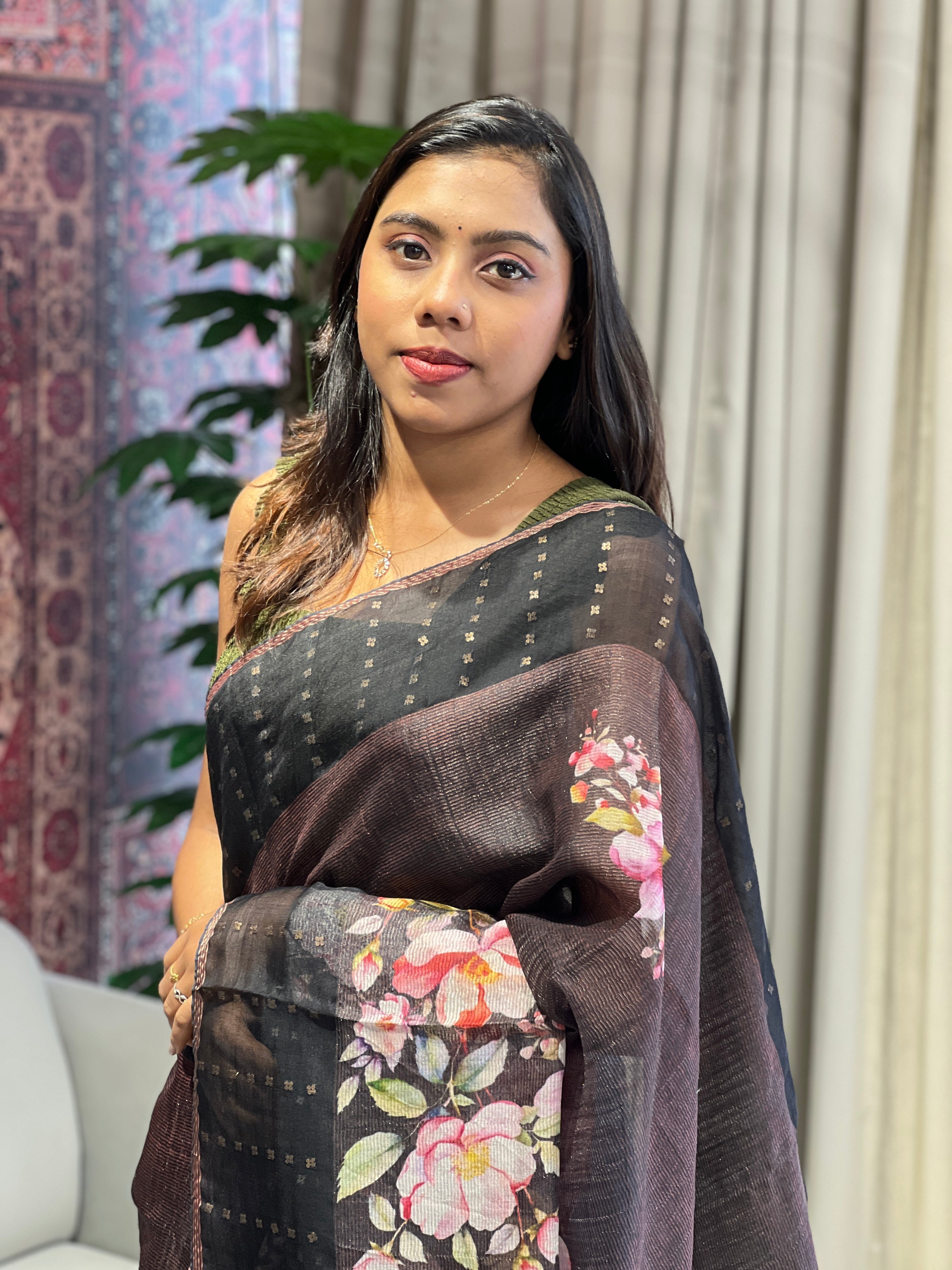 Floral Digital Printed Pure Tussar Saree | RGD779