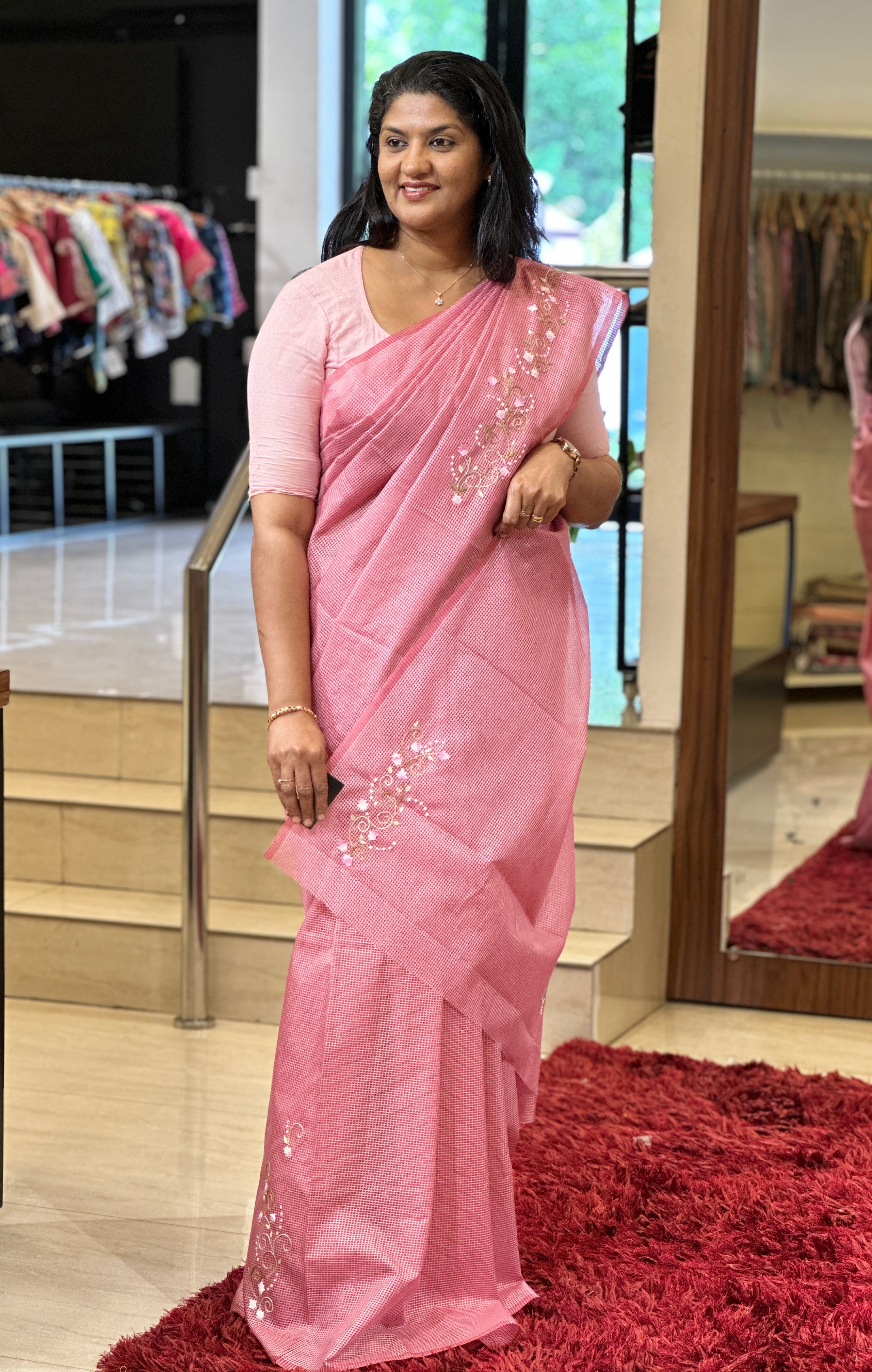 Hand Embroidery Placement Detailed Semi Tussar Silk Saree | VMB115