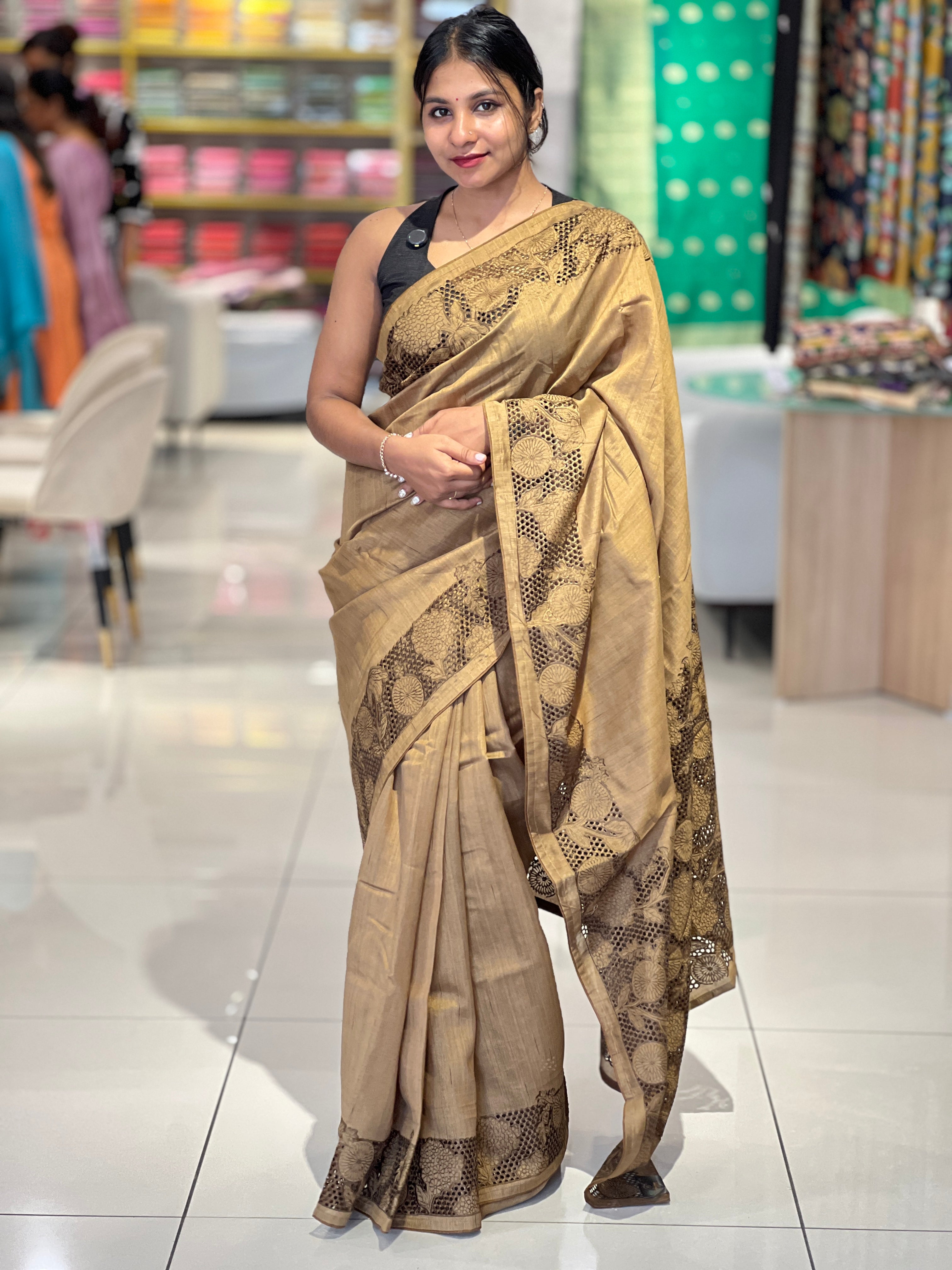 Cut Work With Floral Embroidery Detailed  Semi Tussar Saree | SUN310