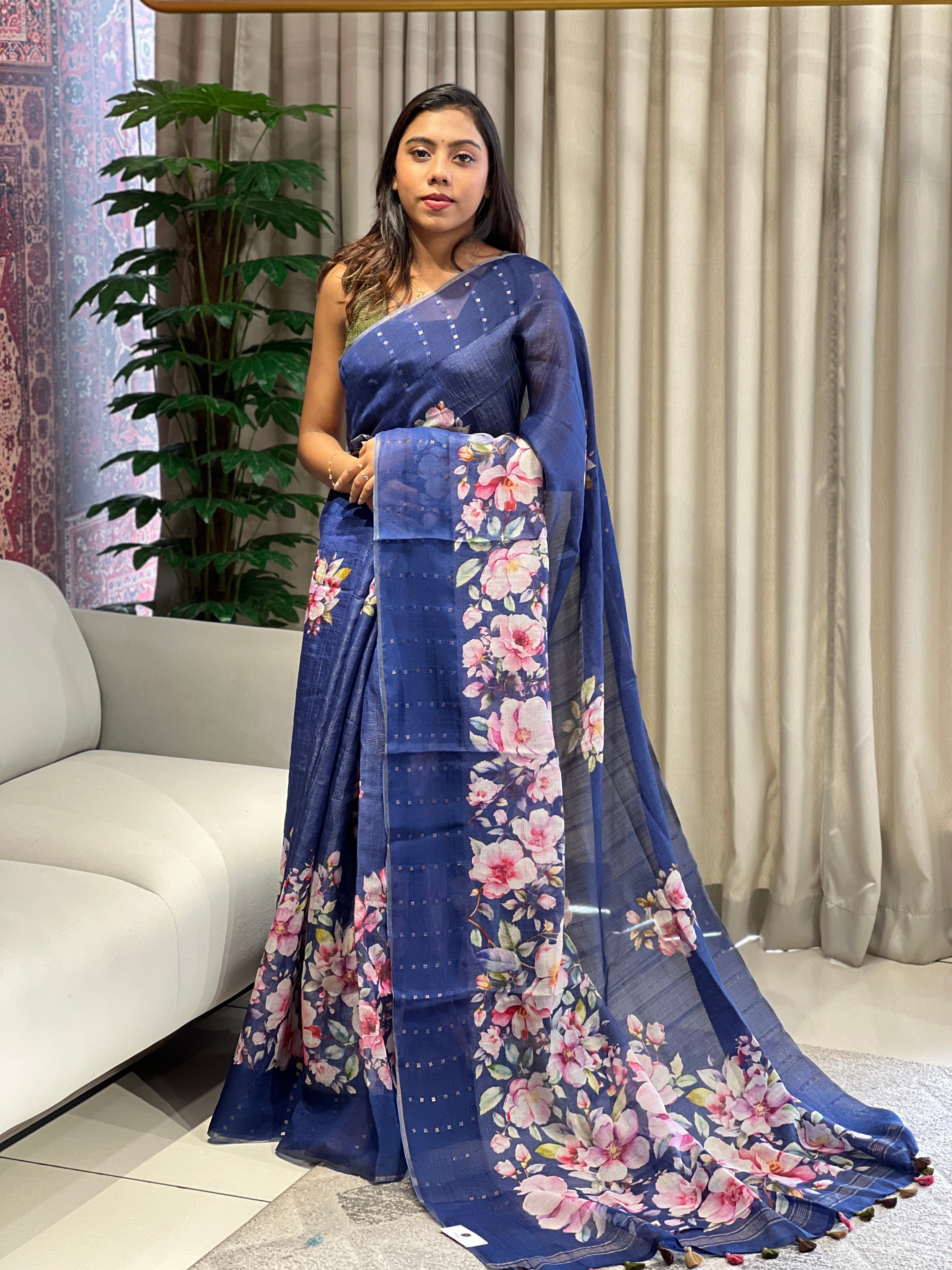 Floral Digital Printed Pure Tussar Saree | RGD778