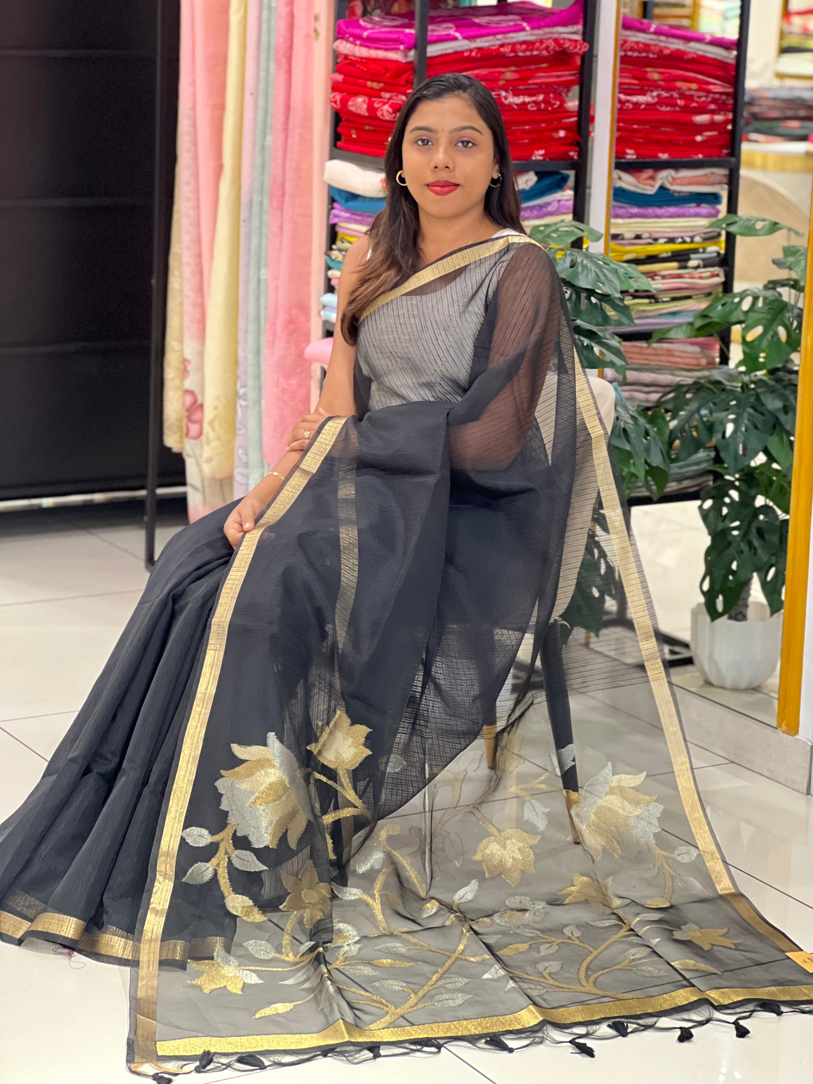 Jamdani Weaved Semi Organza Saree | SVF215
