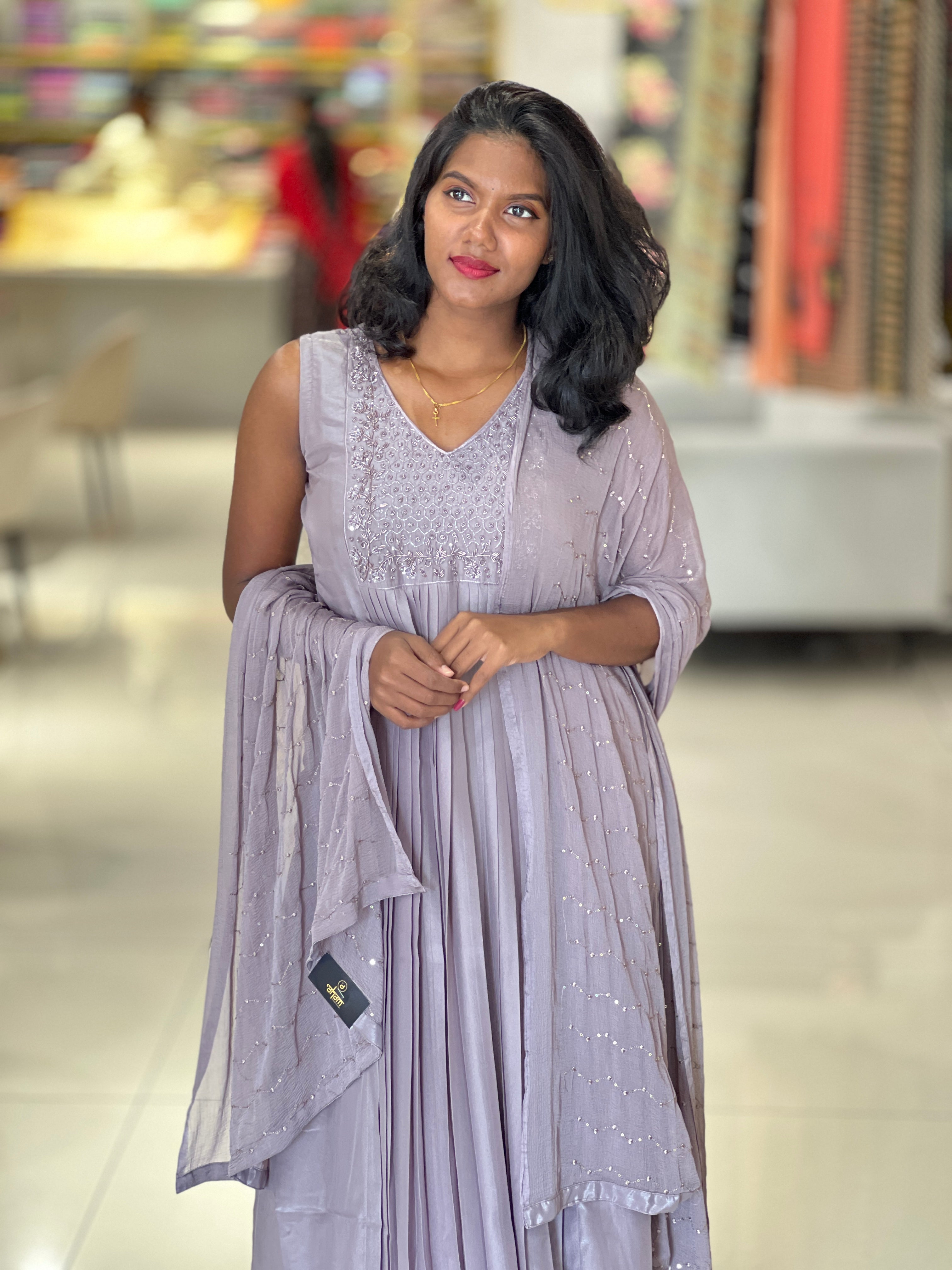 Embroidery Detailed Pure Chinon Kurta Set | BR108