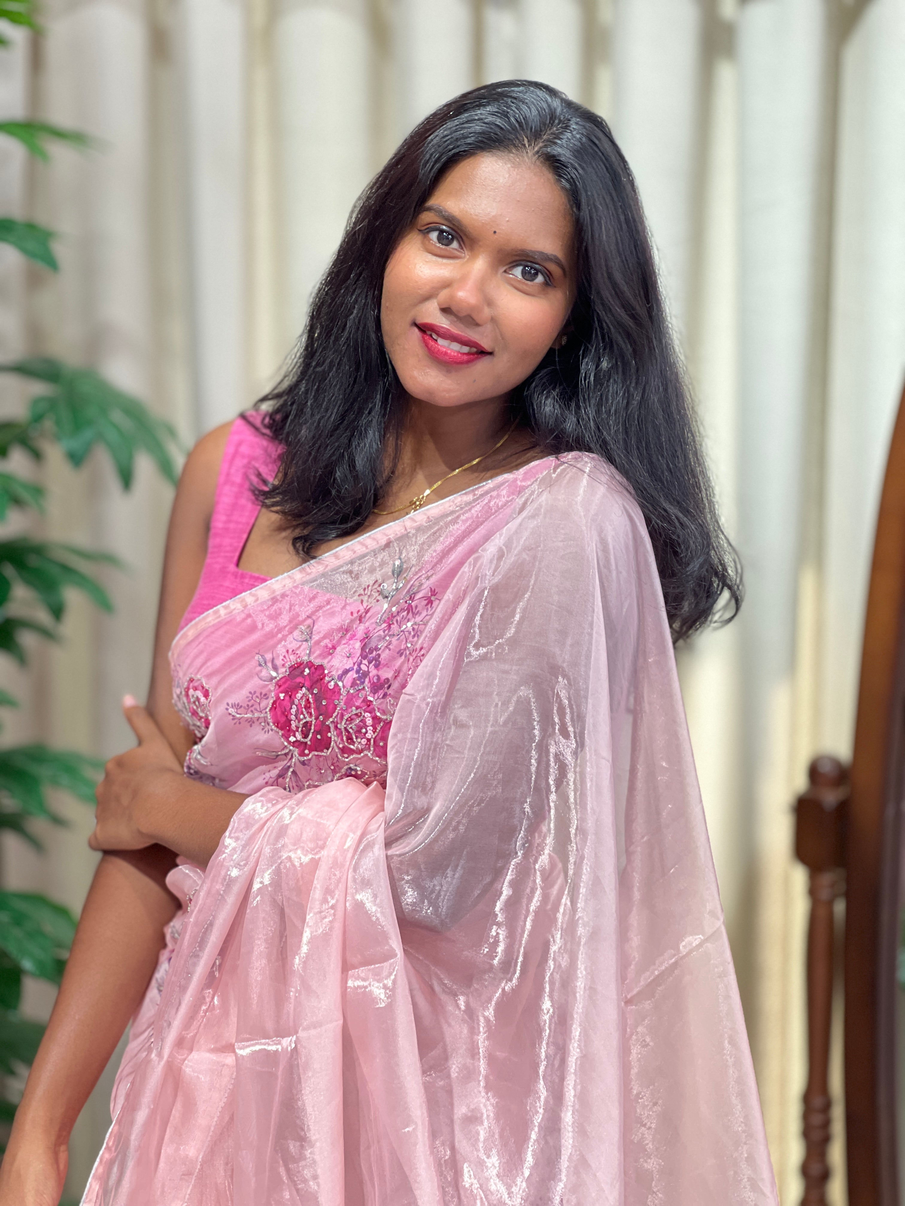 Floral Digital Printed Shimmer Organza Saree | HT435