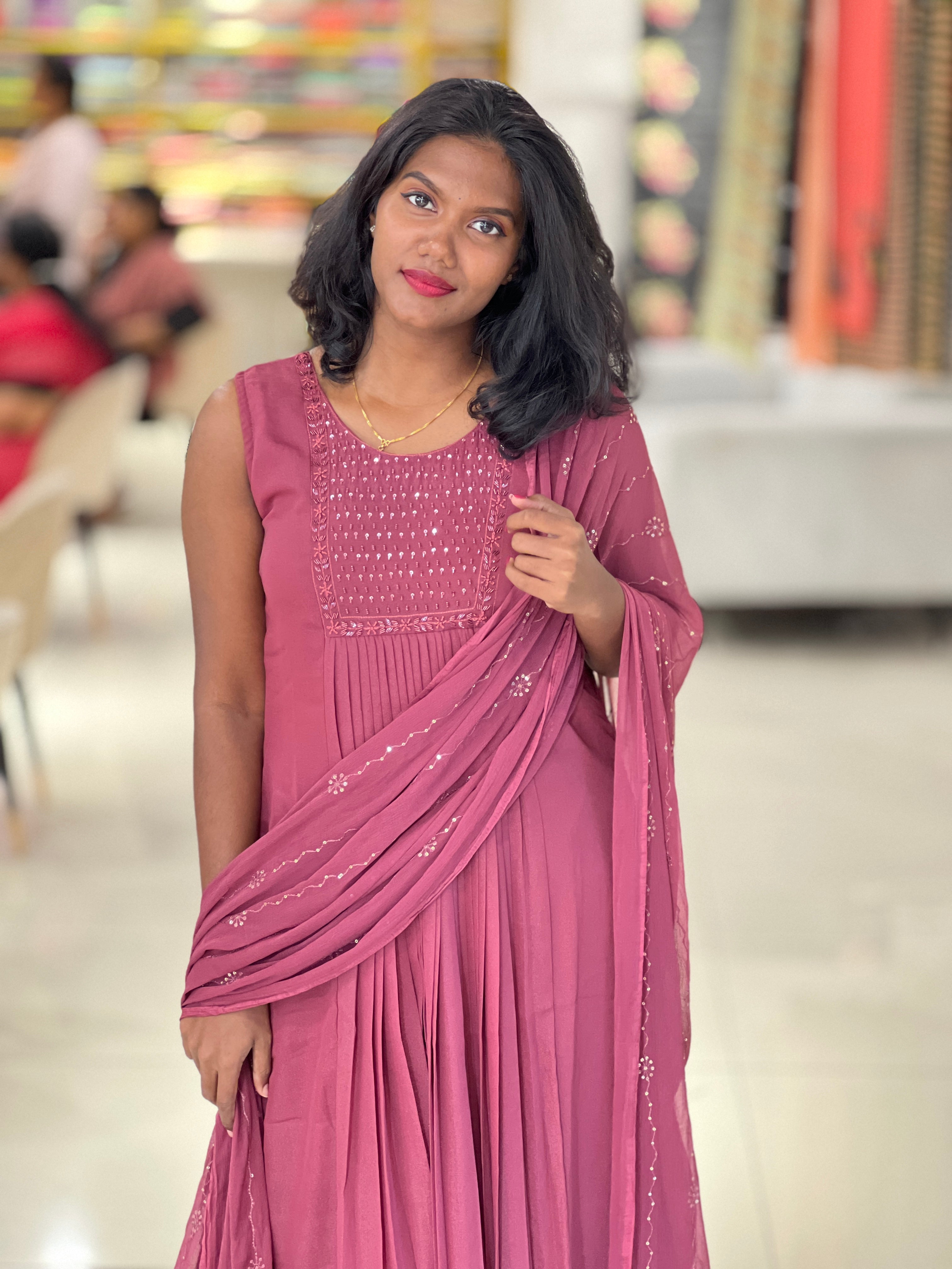 Embroidery Detailed Pure Chinon Kurta Set | BR113