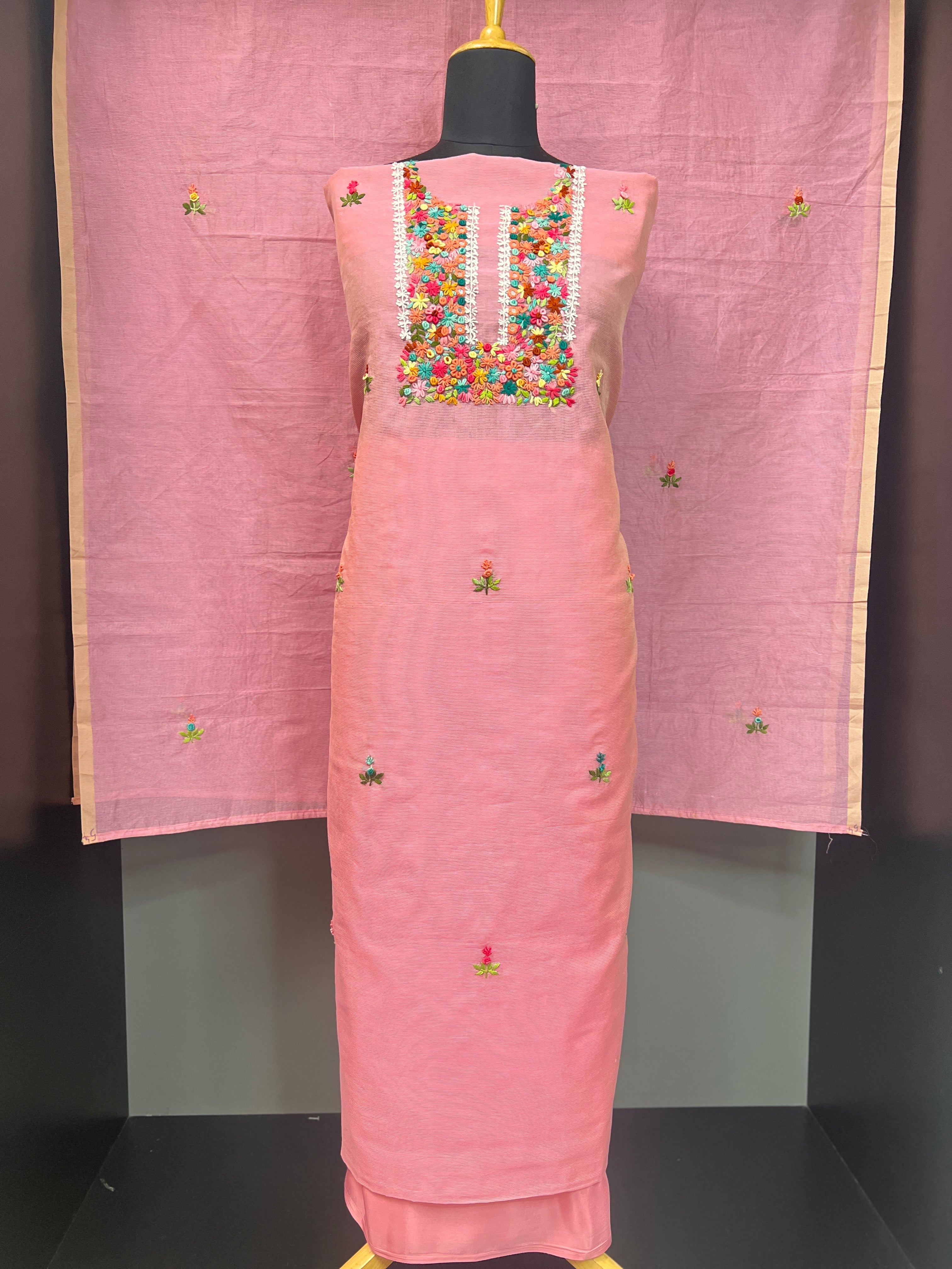 Yoke Embroidery Detailing Supernet Kota Salwar Set | SBP585