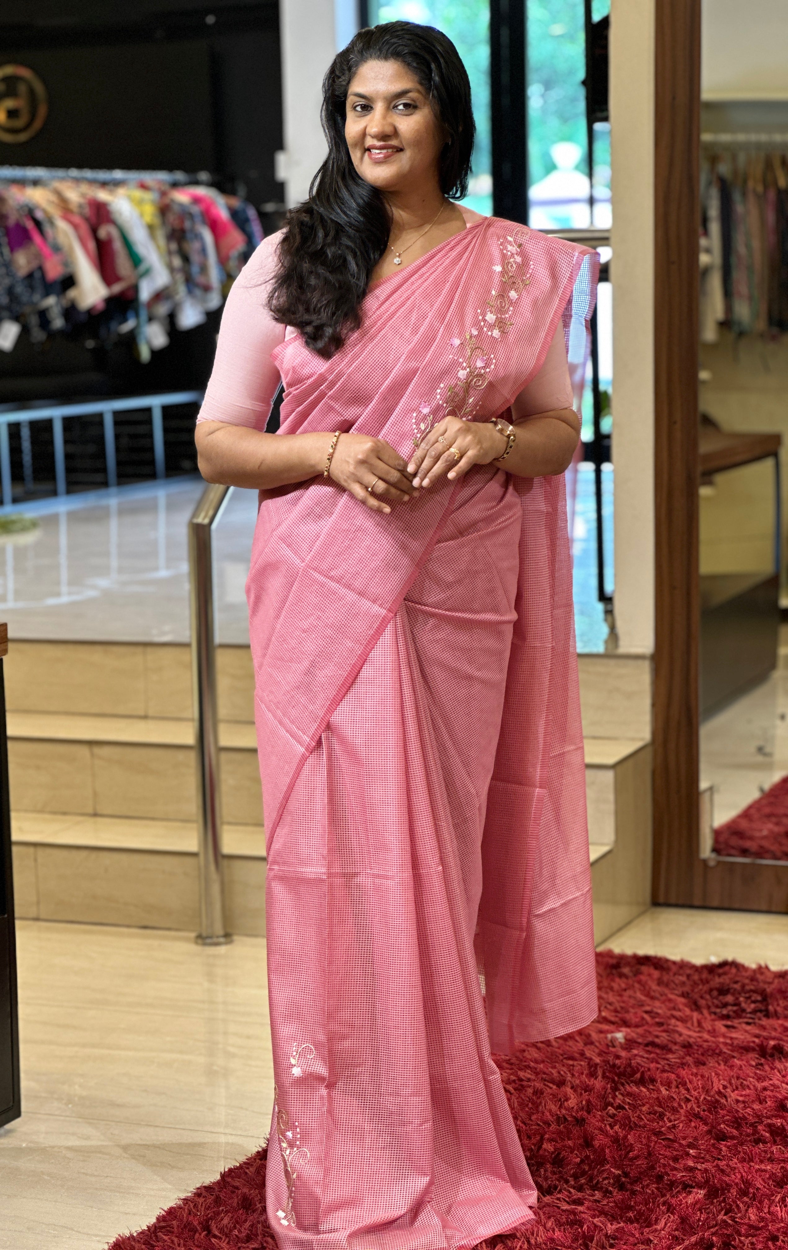 Hand Embroidery Placement Detailed Semi Tussar Silk Saree | VMB115
