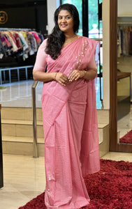 Hand Embroidery Placement Detailed Semi Tussar Silk Saree | VMB115