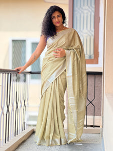 Self Stripe Weaving Pattern Linen Saree | SK283