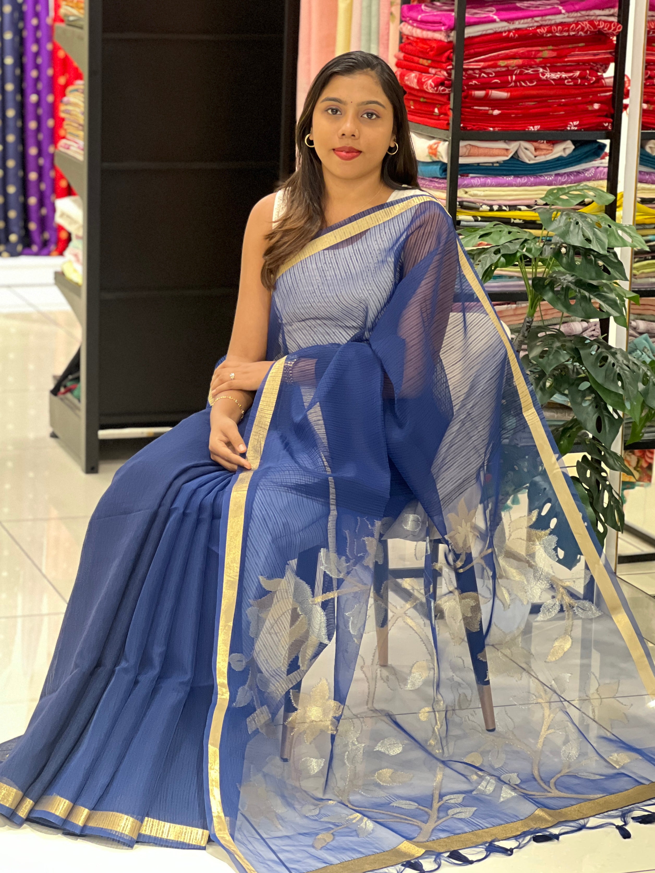 Jamdani Weaved Semi Organza Saree | SVF217