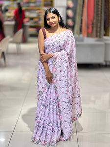 Floral Print With Tepchi Embroidery Detailed Kota Saree | PNS281